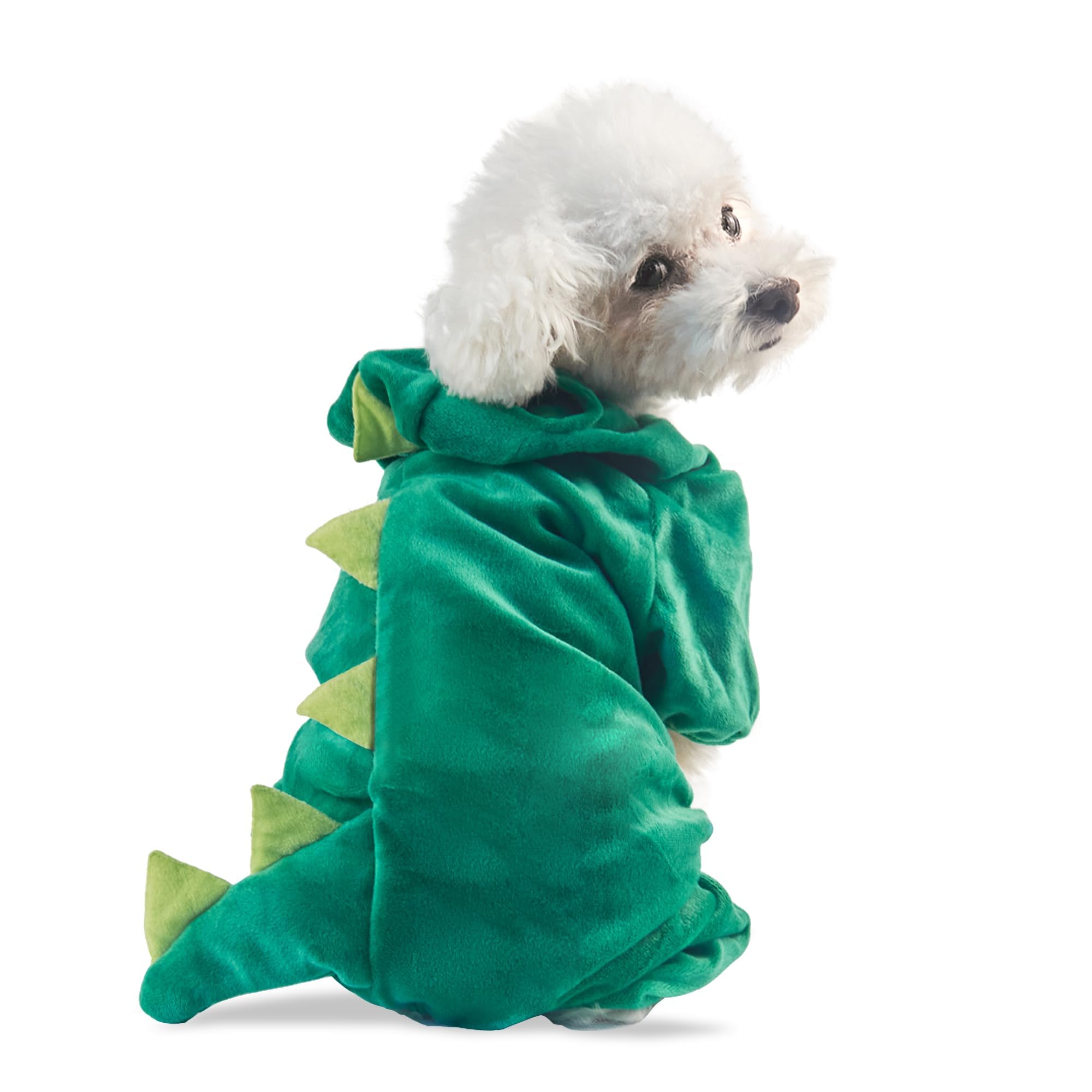 Delifur Dinosaur Dog Halloween Costume Pet Dino Hoodie For Small Dogs Cats (Xs, Green)