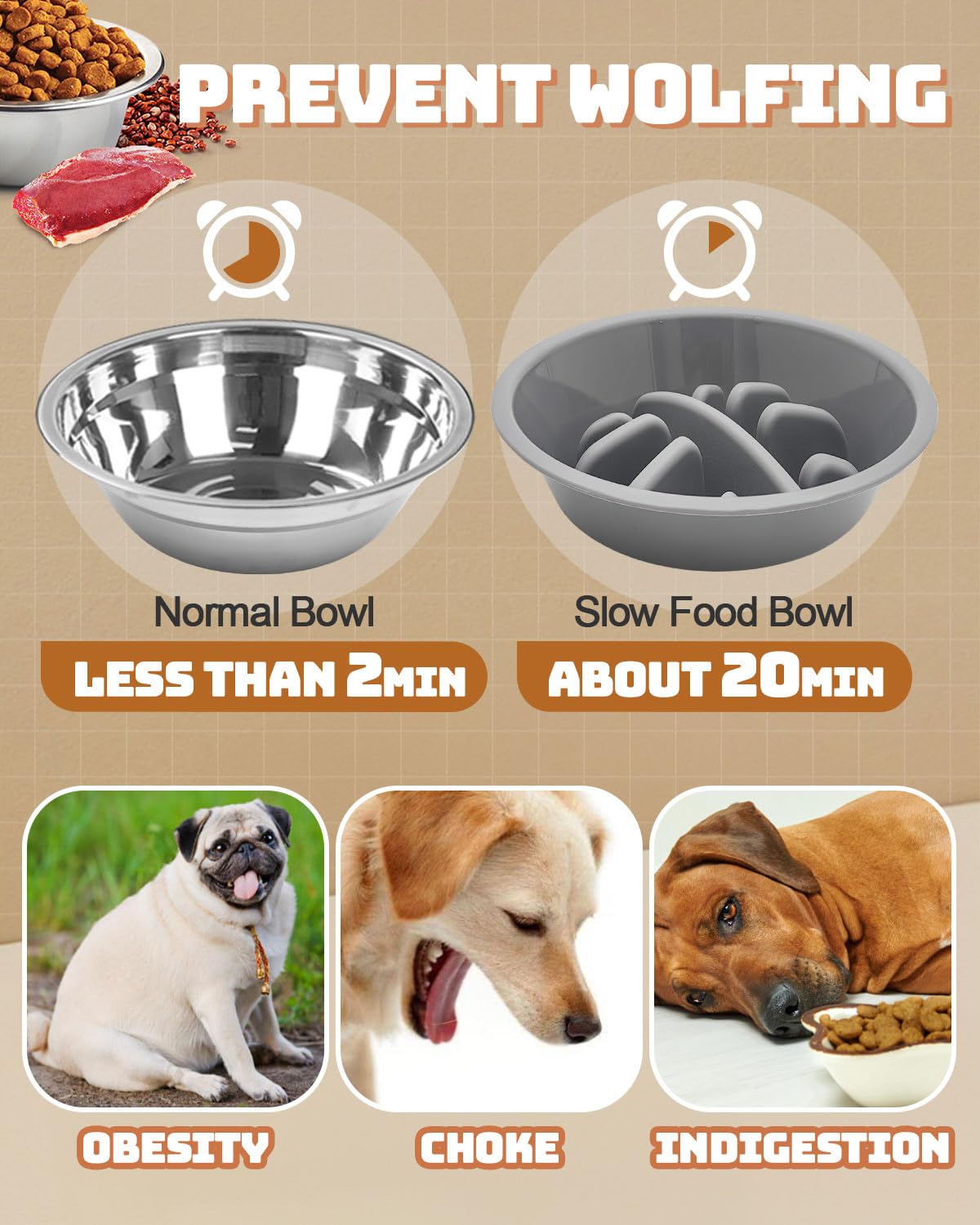 Jovrun Elevated Dog Bowls - Adjustable Stand, 2 Stainless Steel Dishes & 1 Slow Feeder, Black, For Medium Large Dogs