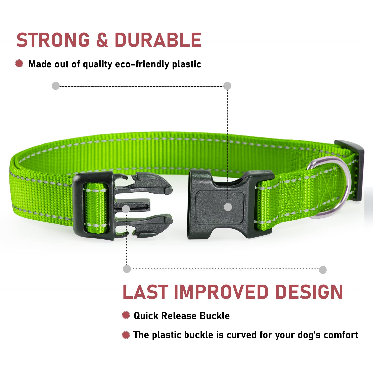 Reflective Dog Collar With Buckle Adjustable Safety Nylon Collars For Small Medium Large Dogs, Grass Green Xs