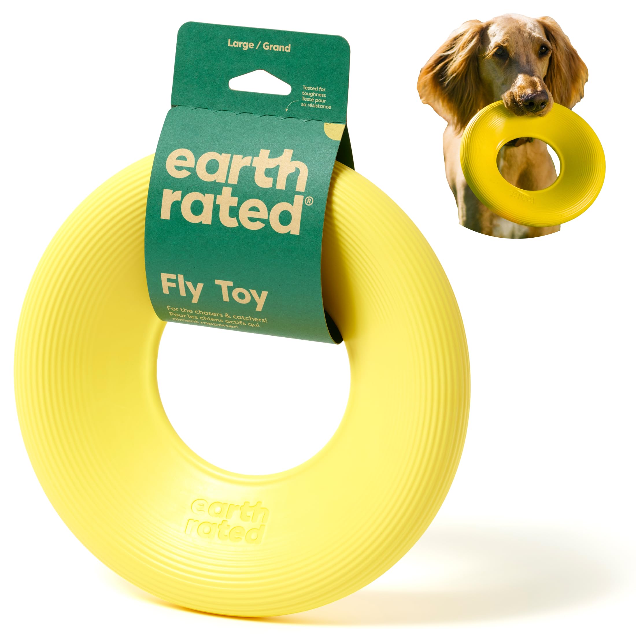 Earth Rated Flying Disc Toy For Dogs And Puppies, Interactive Dog Toys, Saucer Floats In Water, Large, Yellow