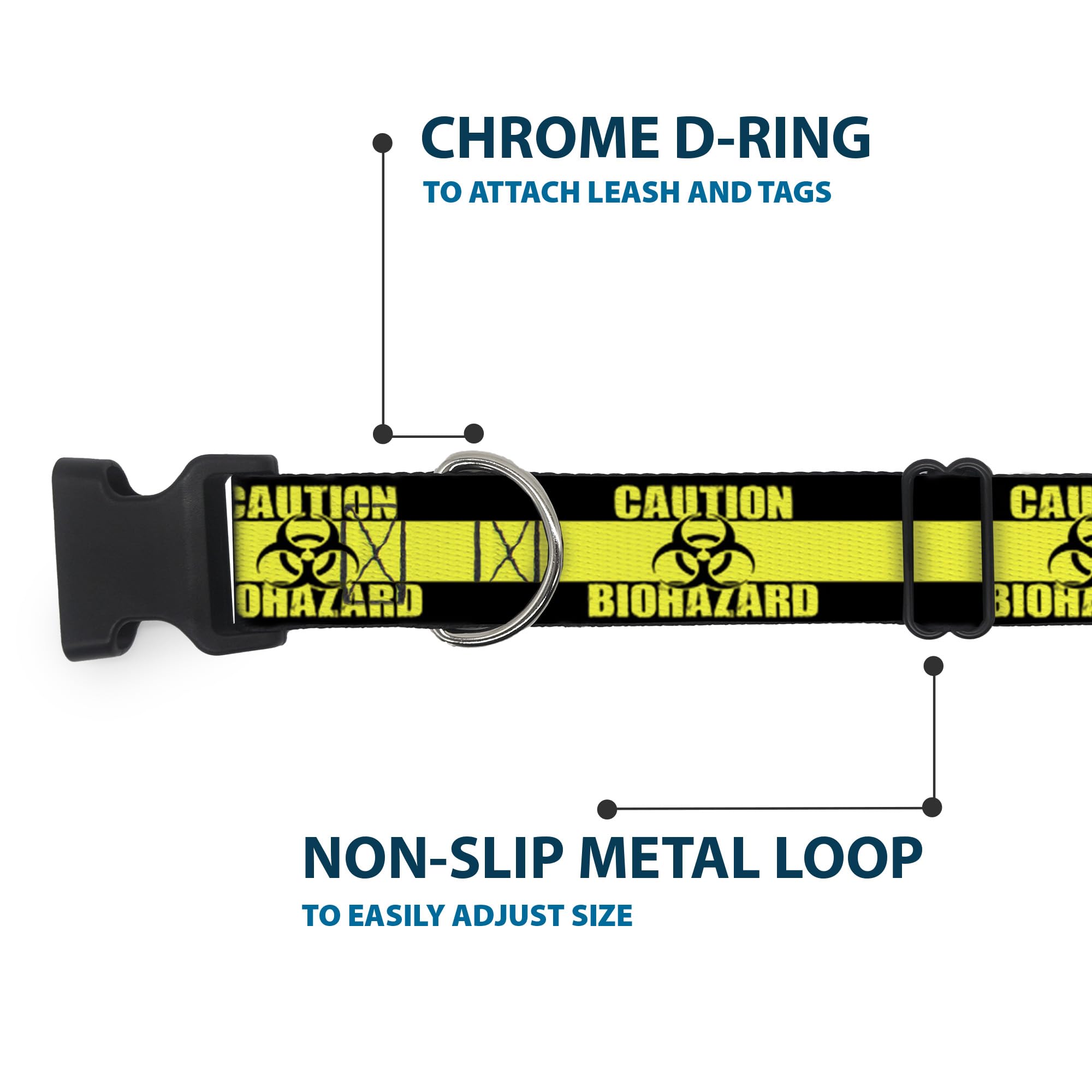 Buckle-Down 16-23 Caution Biohazard Black/Yellow Plastic Clip Collar, Wide Medium