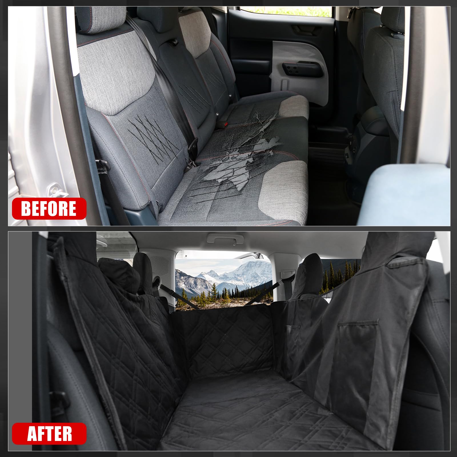 Mabett Dog Seat Covers for Ford Maverick 2022-2025, Black 600D Oxford Cloth, Back Seat Hammock with Door Protection and Hard Bottom Support