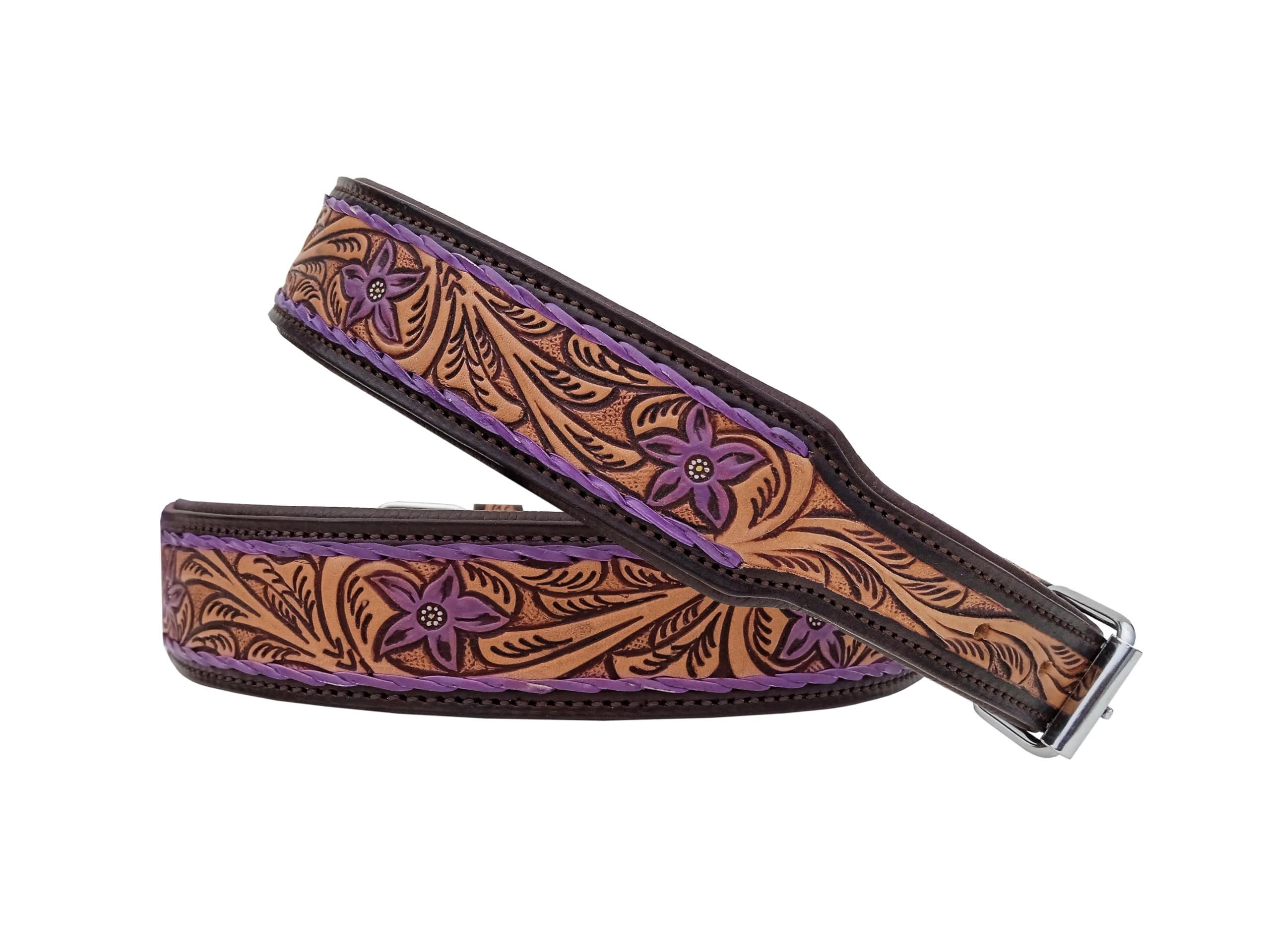 Leather Dog Collar Large Size Western Style Heavy Duty Hand Tooled Adjustable Padded Soft For Small Puppies And Big Dogs 10Ab140