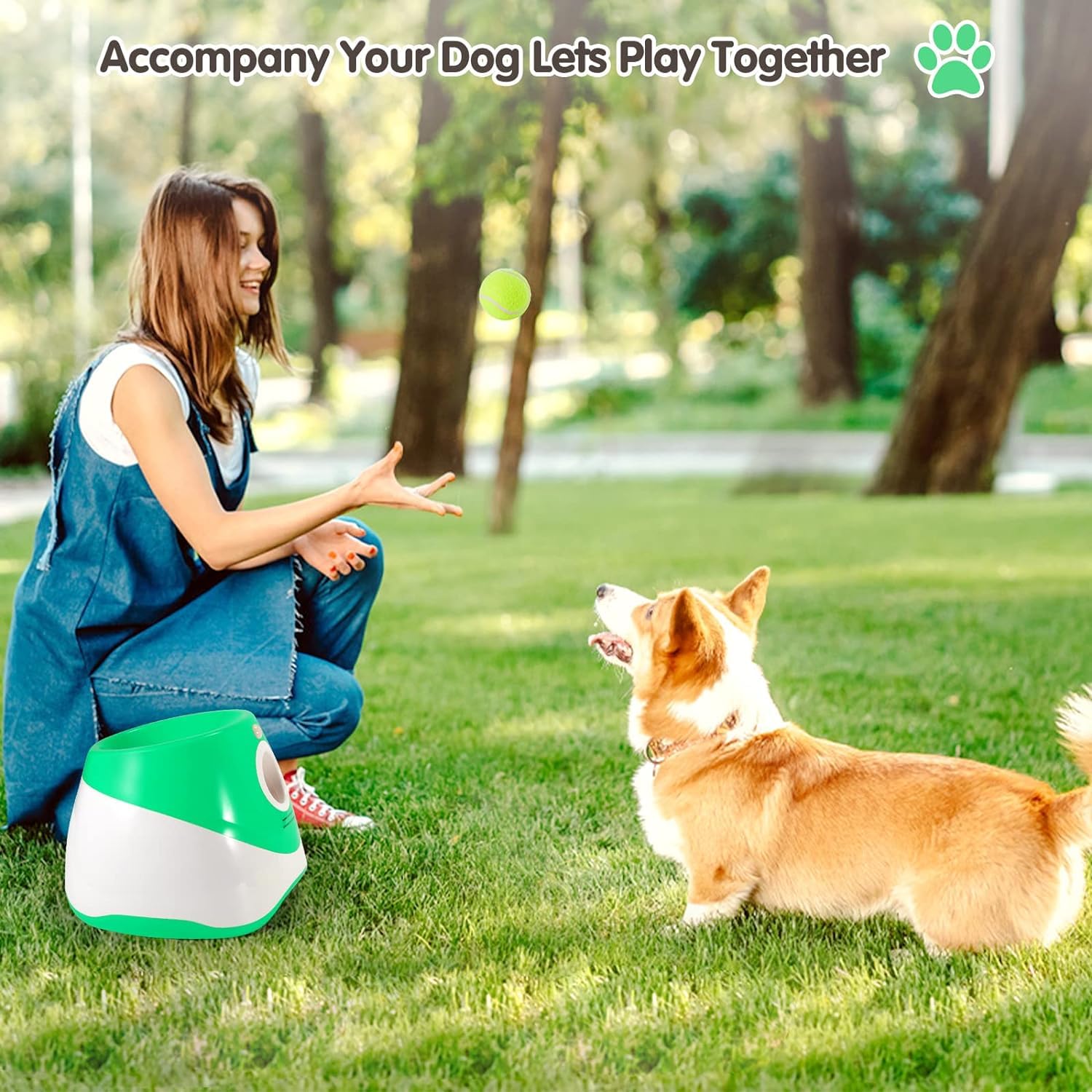 MEKAPLE Automatic Dog Ball Launcher, Dog Ball Thrower with 15 Mini Tennis Balls Sizing 2 Inch and Mesh Bag, Interactive Dog Toys