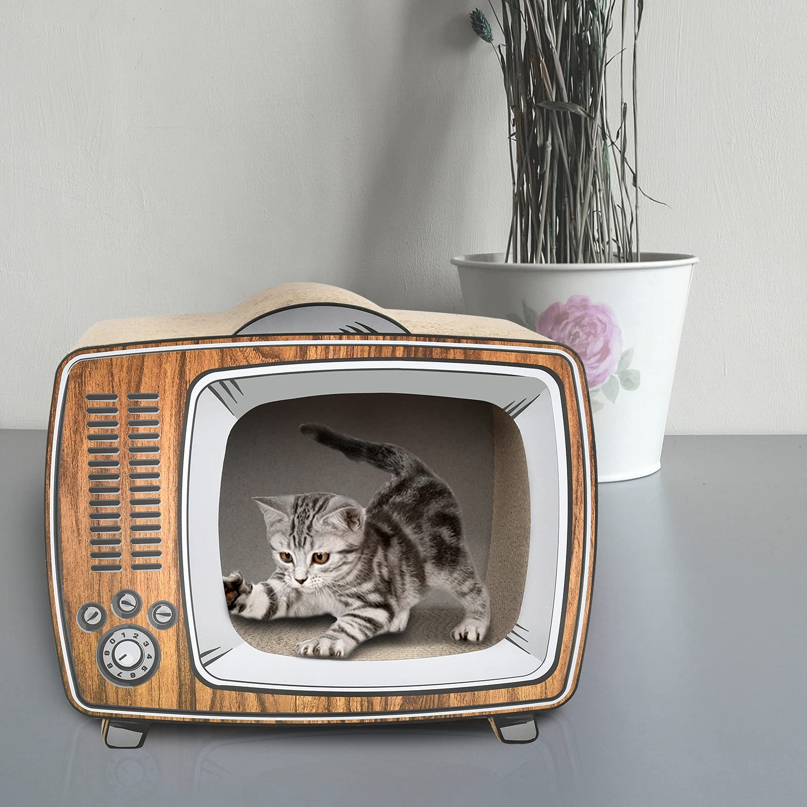 Fluffydream Tv Cat Scratcher Cardboard Lounge Bed, Cat Scratching Board, Durable Board Pads Prevents Furniture Damage