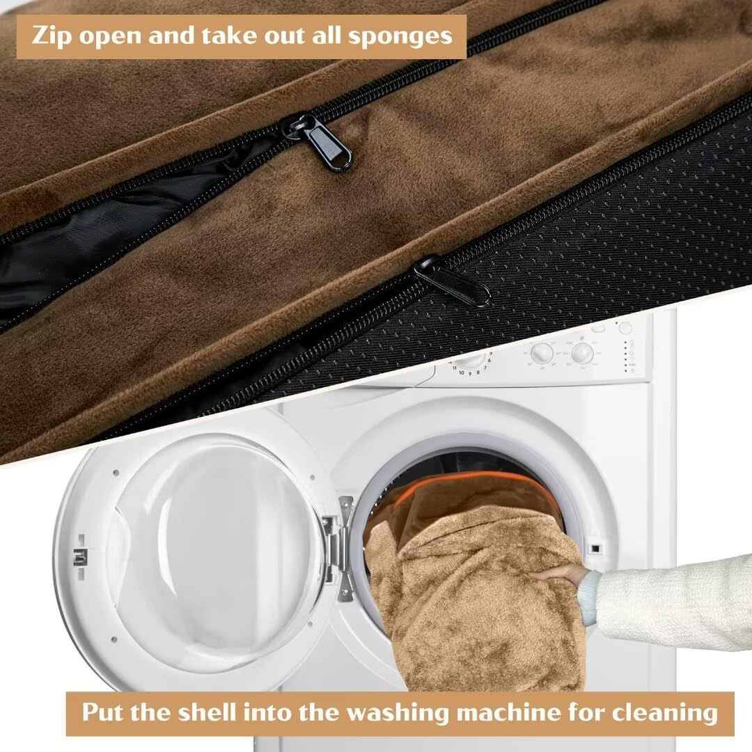 Comfort Expression Cooling Dog Bed Orthopedic, Memory Foam Dog Bed For Large Dogs, Waterproof Dog Beds, Washable Dog Bed With Removable Cover,Pet Bed Dog Sofa With Bolster(Large,Khaki Brown)