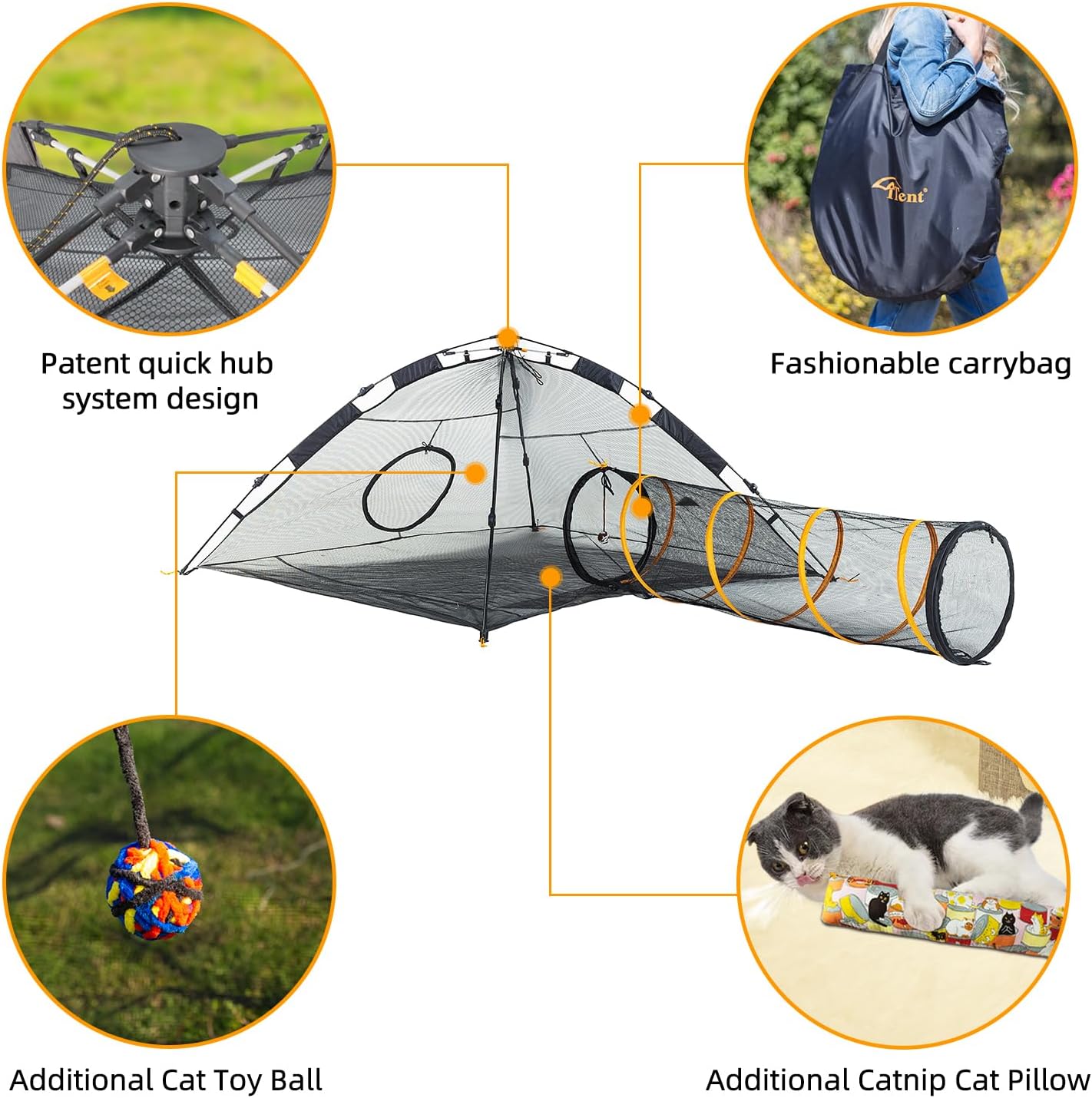 ITENT Cat Tent for Indoor and Outdoor Cat Enclosures(Outdoor, Tunnel, and Playhouse) Cat Playpen X-Large Portable Cat Tunnel Pla