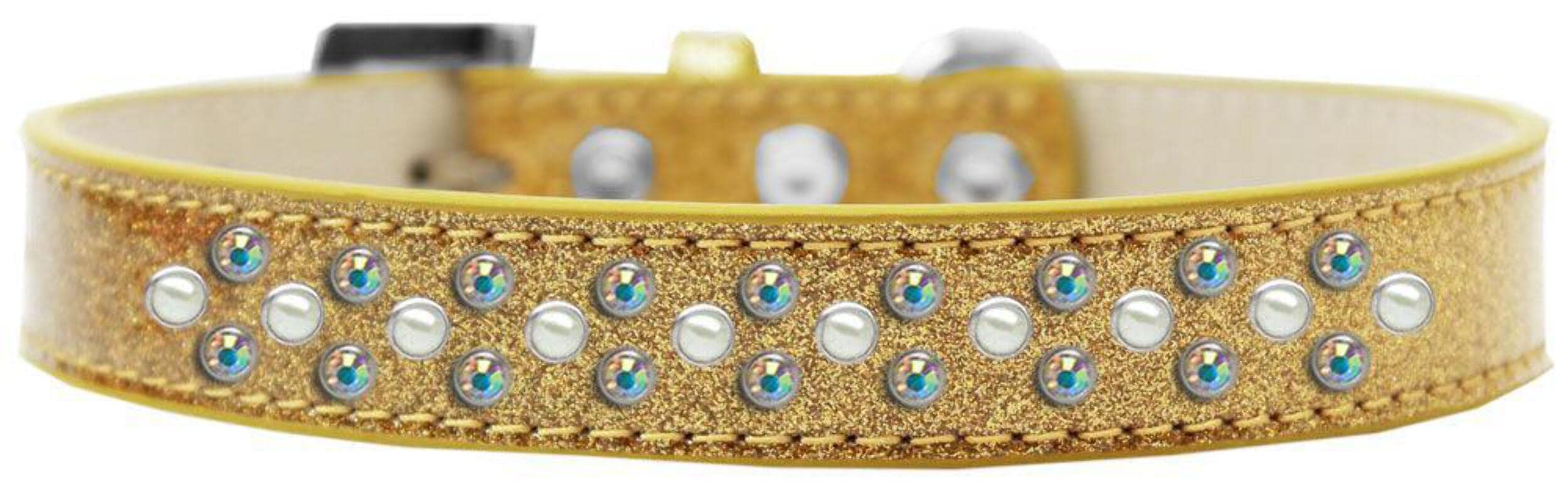 Mirage Pet Products Sprinkles Ice Cream Dog Collar with Pearl and AB Crystals, Size 14, Silver