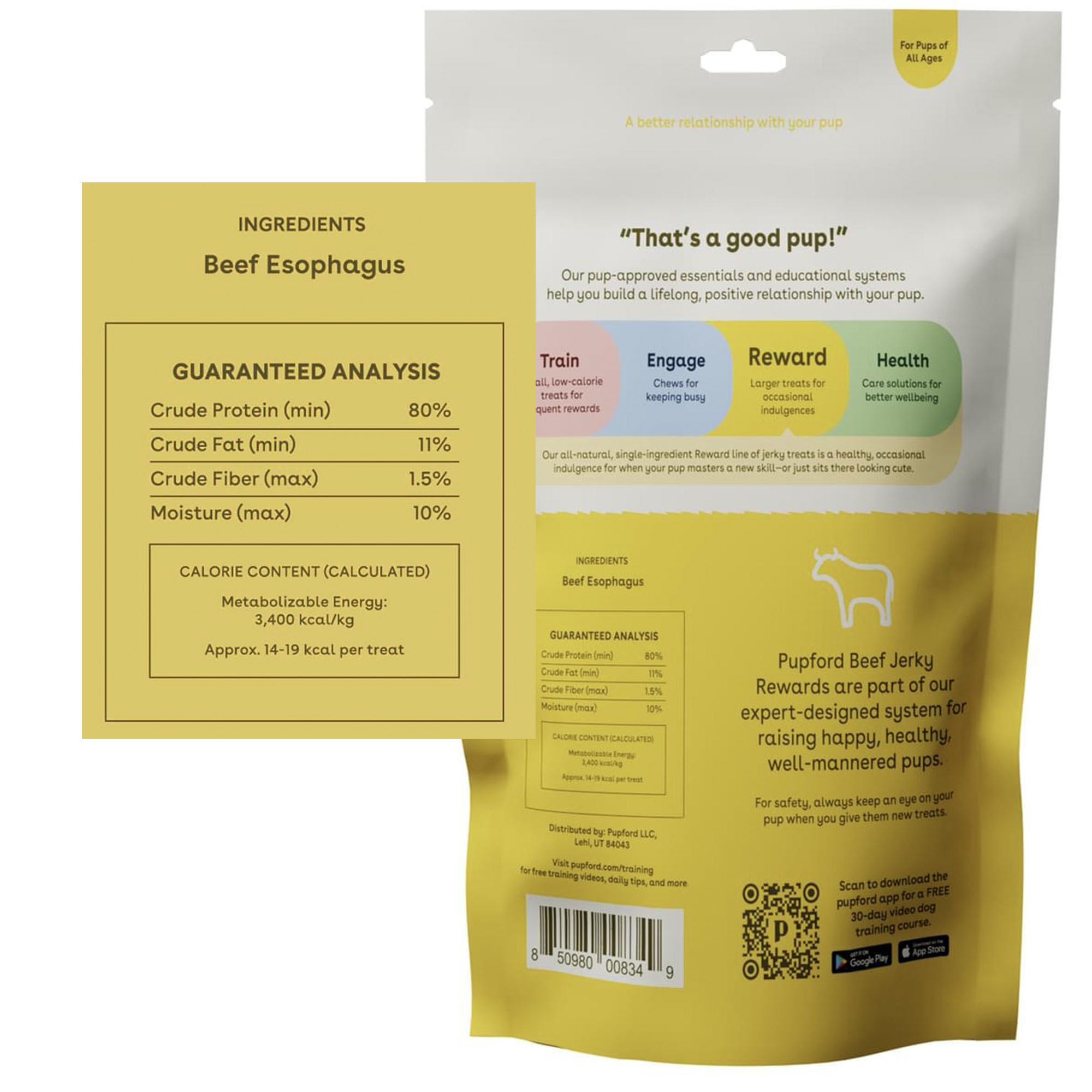 Pupford Crunchy Jerky Treats for Dogs & Puppies, Made in USA, Single Ingredient, No Fillers (Beef, 4 oz)
