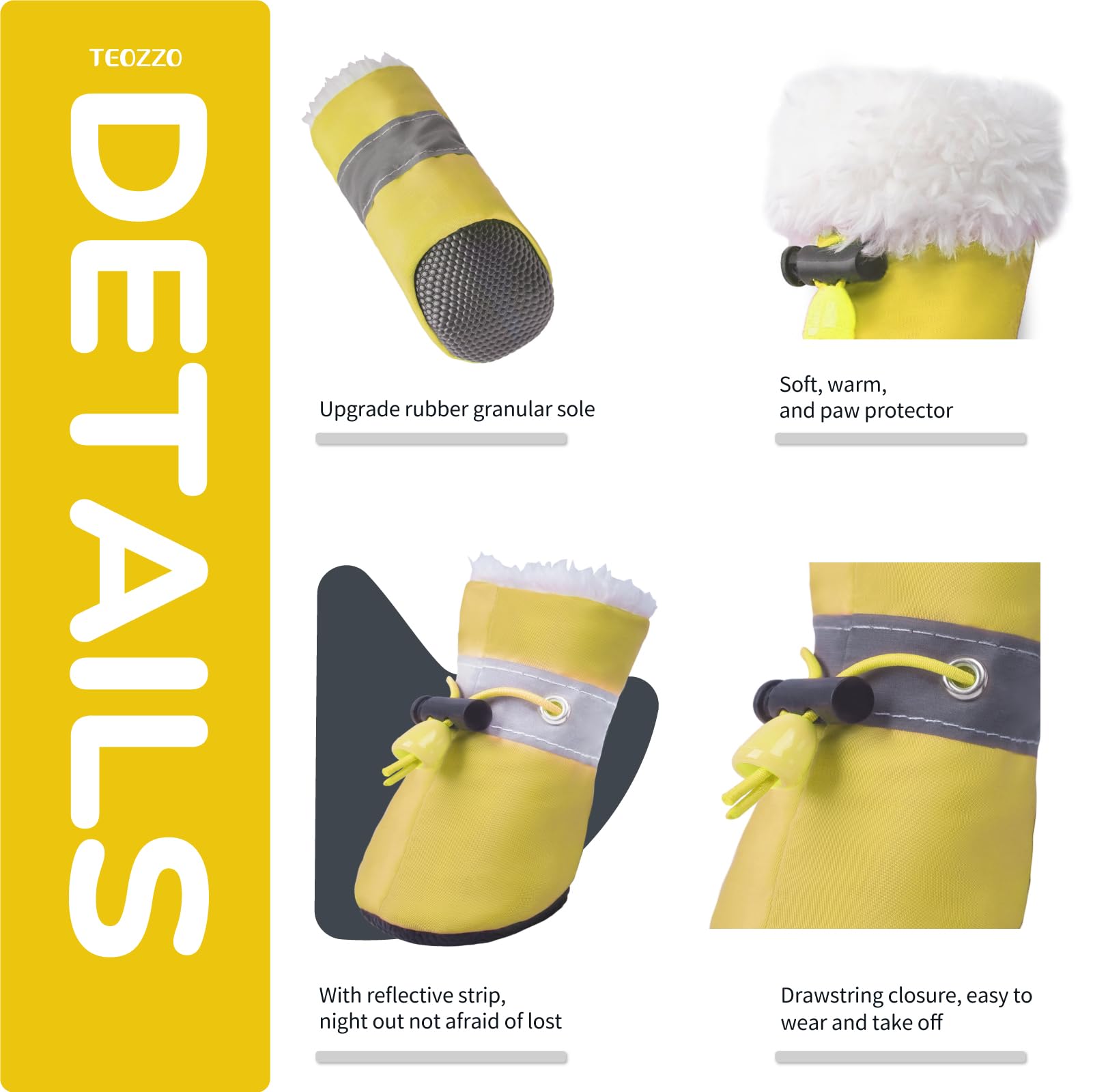 Dog Snow Boots Dog Shoes For Small Medium Size Dogs Booties Paw Protector Warm Pet Boots For Puppies 4Pcs (Yellow, Size 5: 1.77'