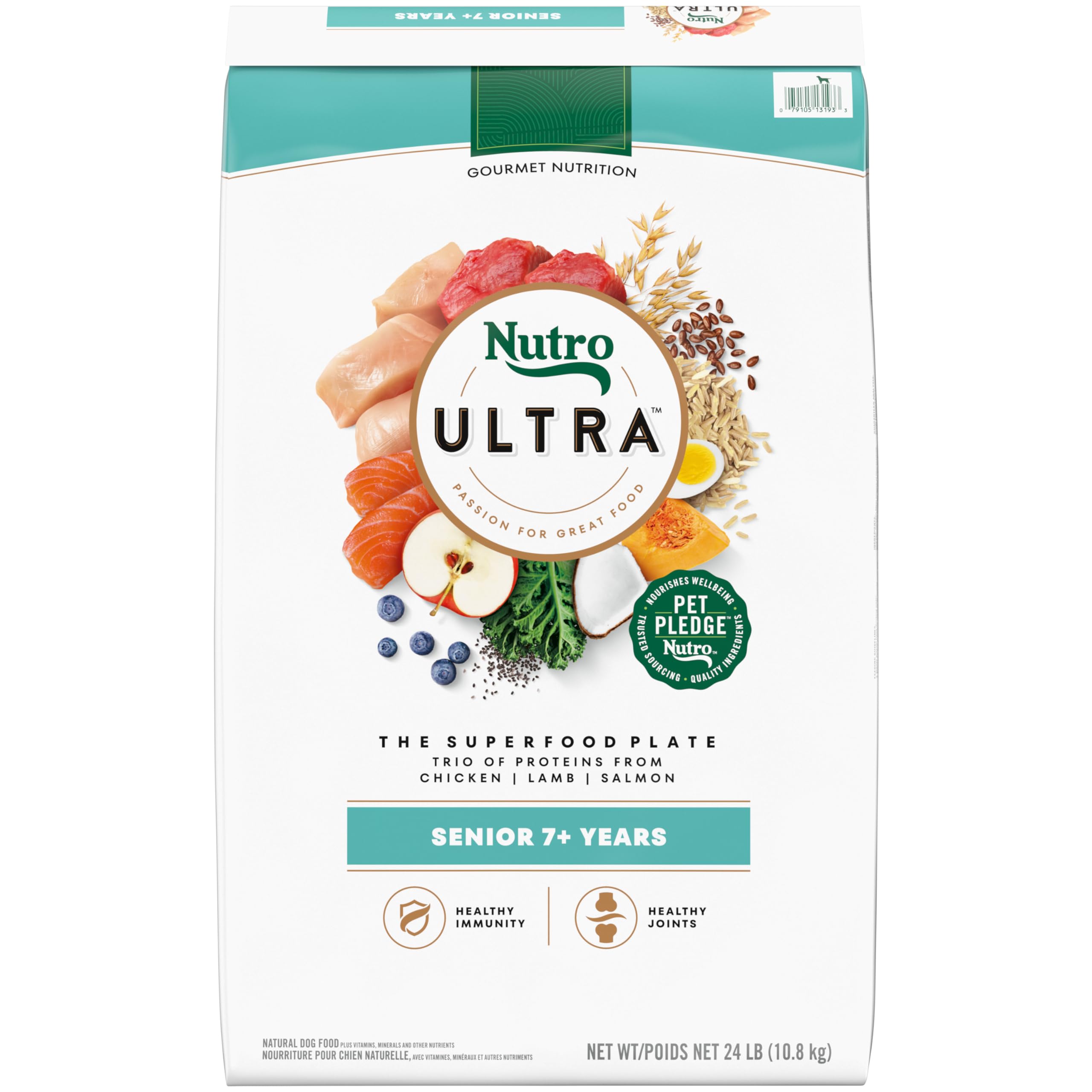 Nutro Ultra Senior Dry Dog Food with a Trio of Proteins from Chicken, Lamb and Salmon, 24 lb. Bag