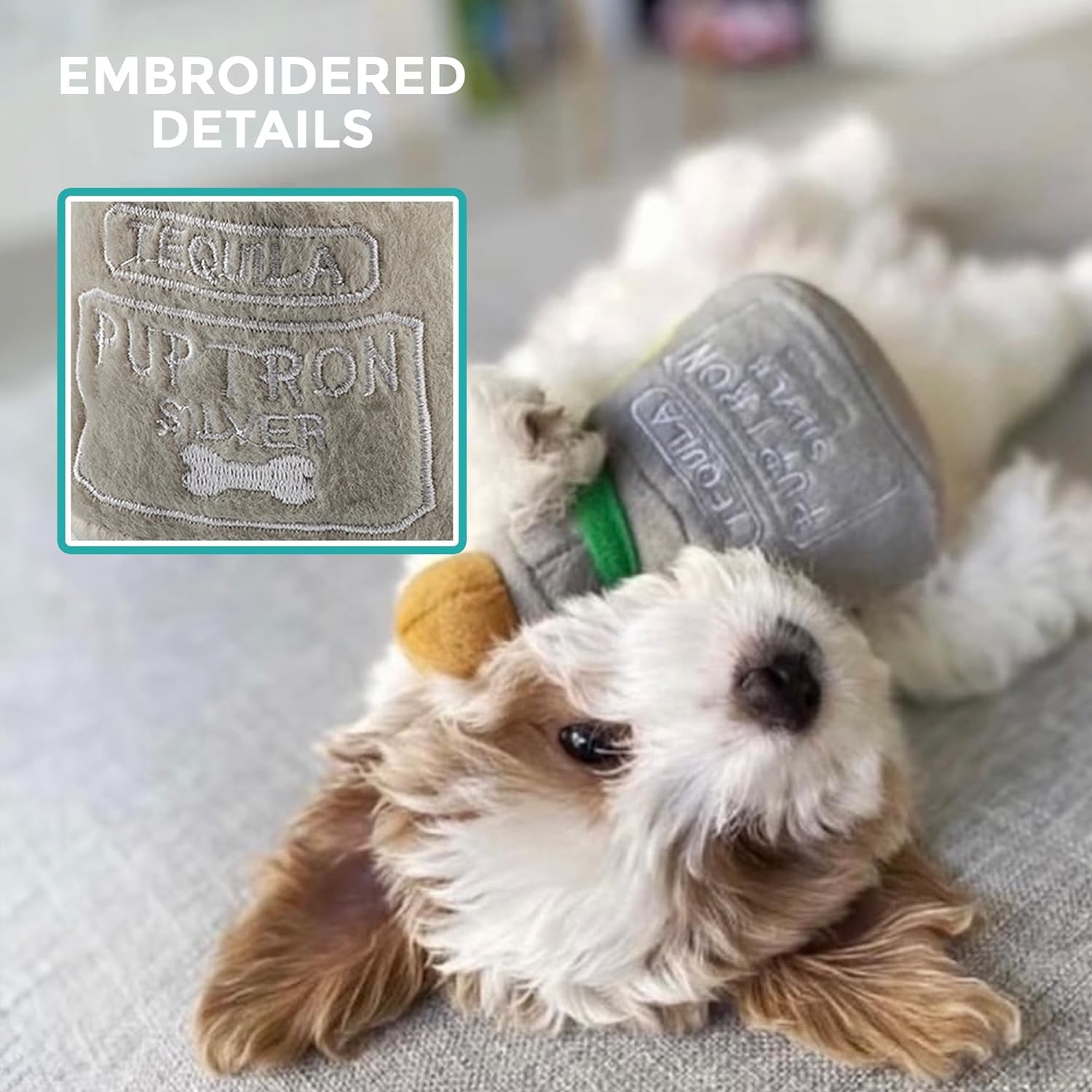 Haute Diggity Dog Puptron Tequila, Plush Designer Dog Toys With Interactive Squeaker, Stimulating Pet Enrichment, Machine-Washab