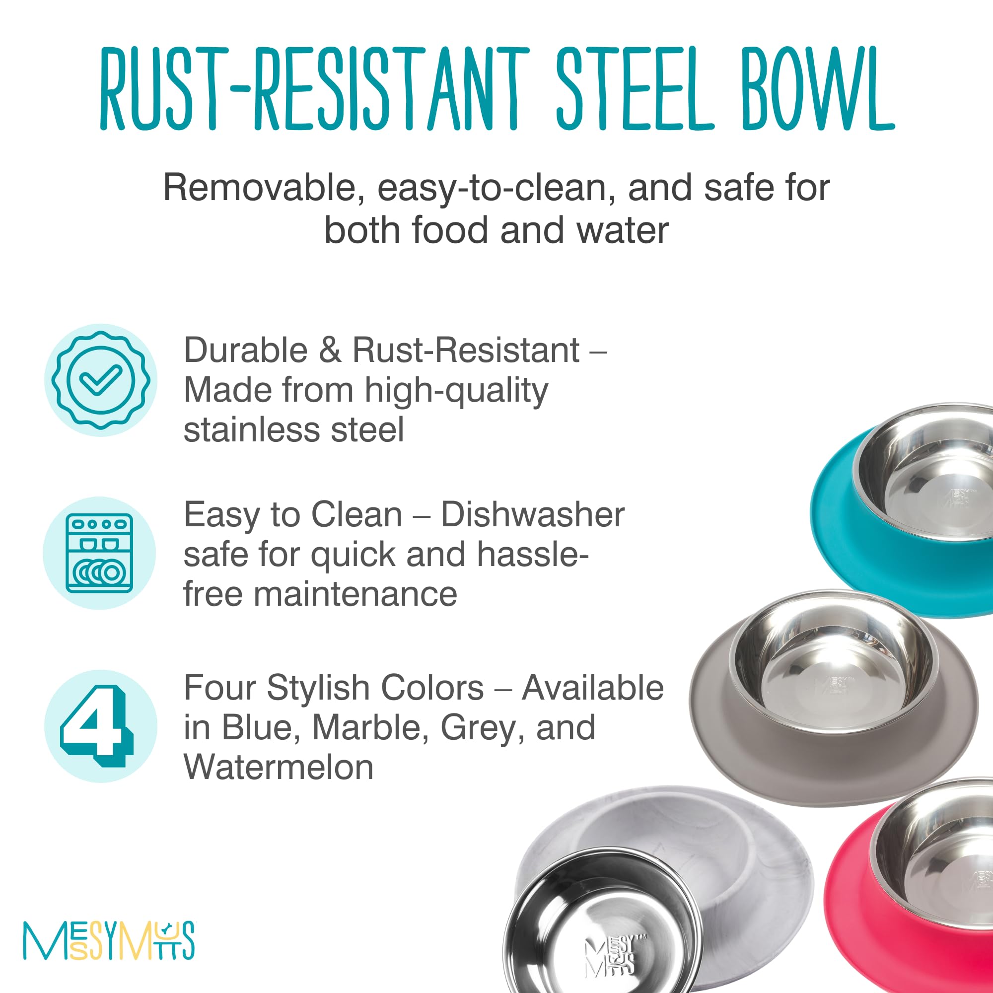 Messy Mutts Single Silicone Feeder with Stainless Bowl | Non-Skid Food Dishes for Dogs for All Pets | Dog Food Bowls | Medium, 1