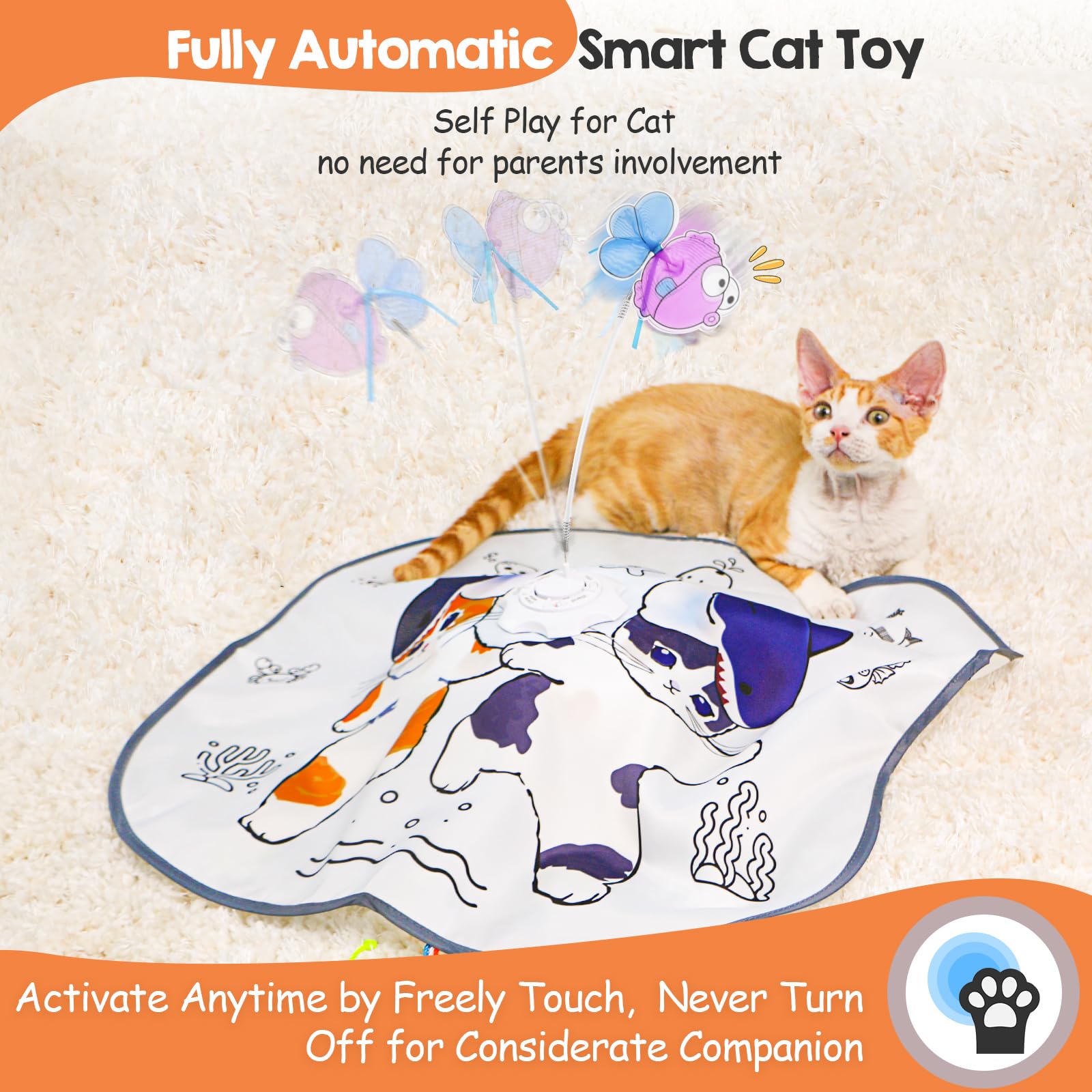 Orsda Interactive Cat Toys For Indoor Cats, Rechargeable Hide And Seek Cat Toy, Motion Cat Toys, Moving Ambush Feather (5- In-1