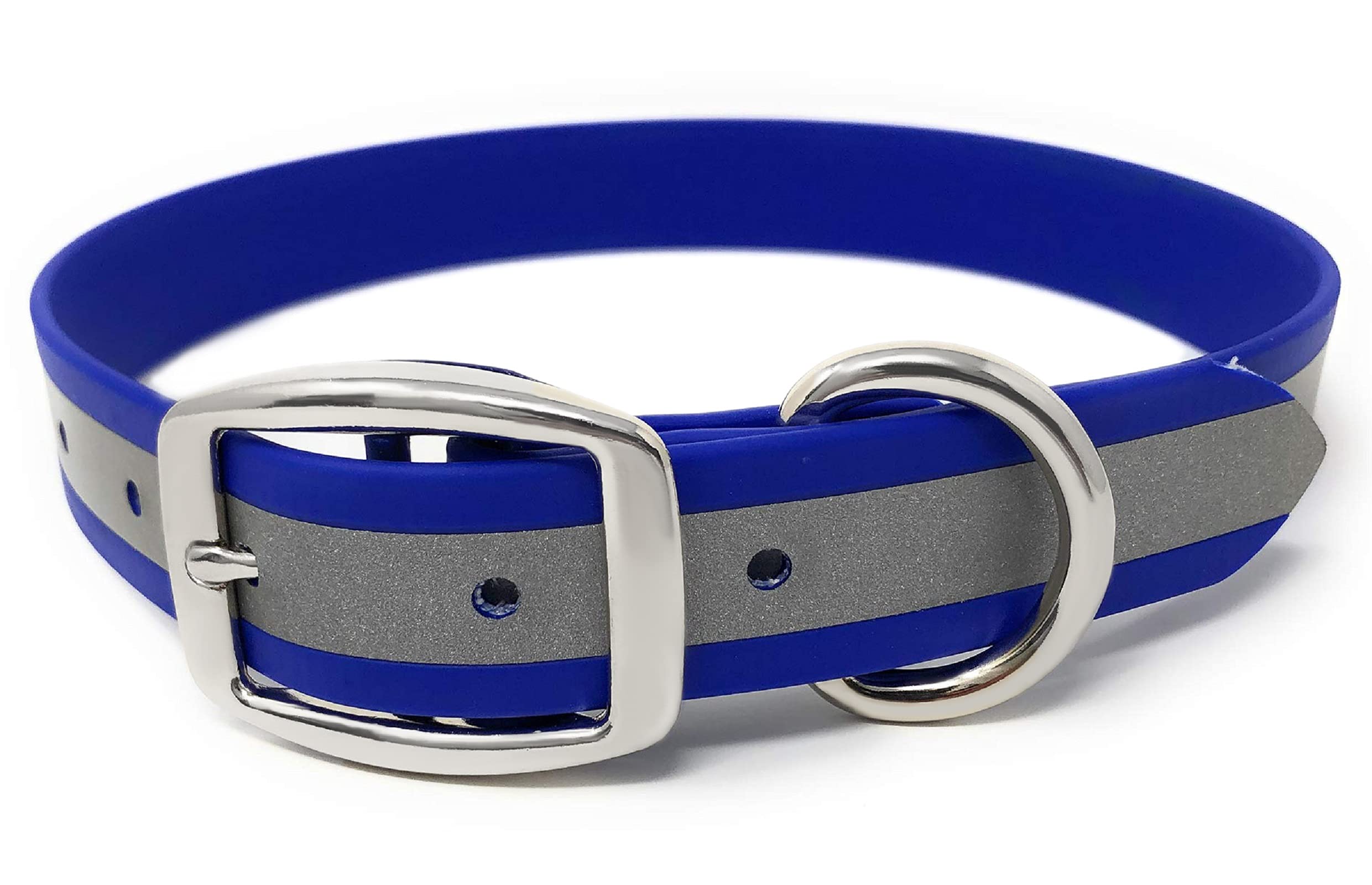 Regal Dog Products Small Blue Heavy Duty Reflective Dog Collar With Durable Metal Buckle And D Ring Adjustable, Chew Proof & Wat