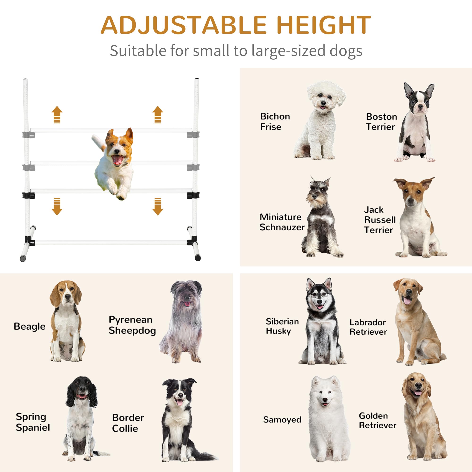 Pawhut 6 Piece Dog Agility Training Equipment For Dog Agility Course With Adjustable Height Jump Bars, Included Carry Bag, & Dis