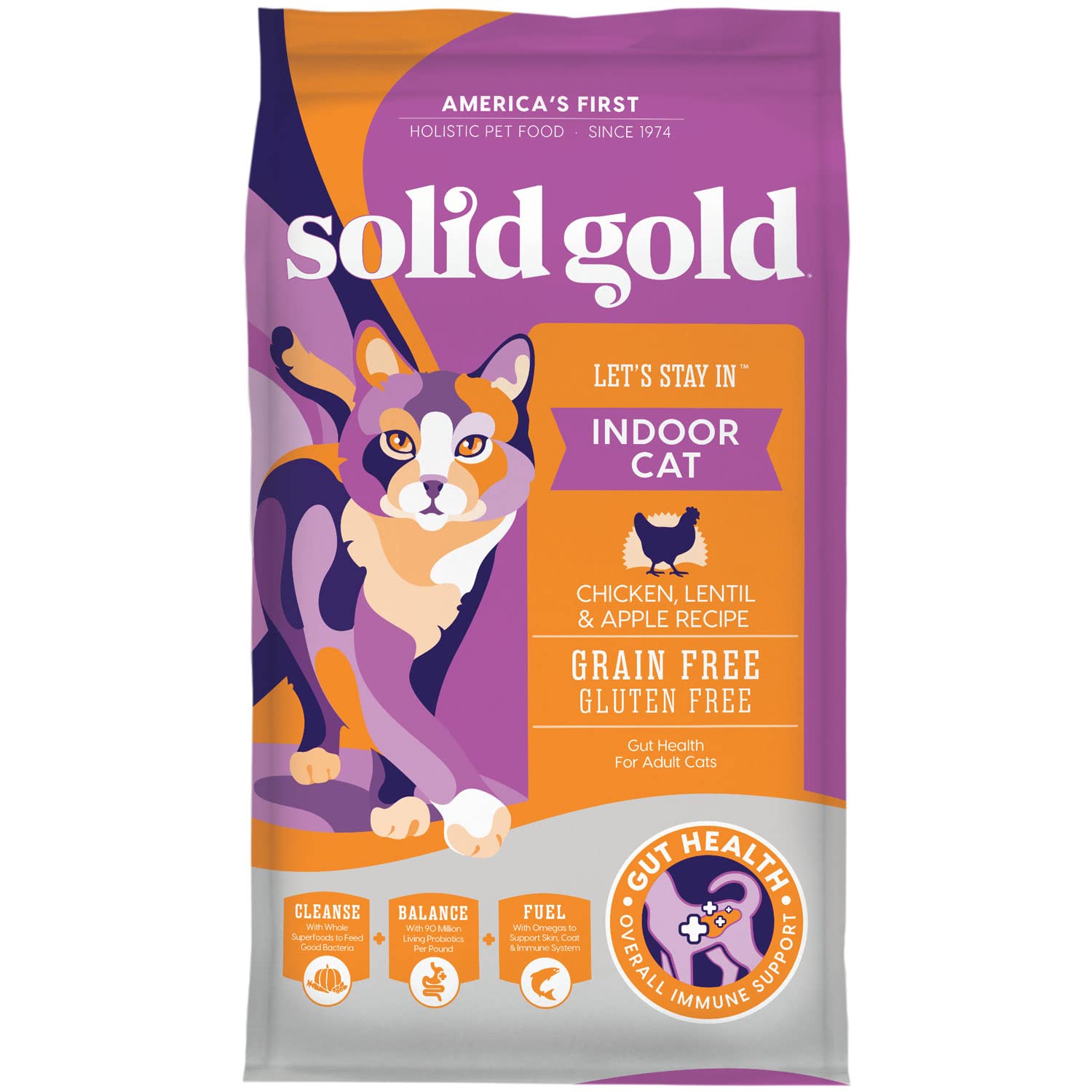Solid Gold Indoor Dry Cat Food - Lets Stay in Cat Food Dry Kibble for Indoor Cats - Hairball & Sensitive Stomach - Grain & Glut