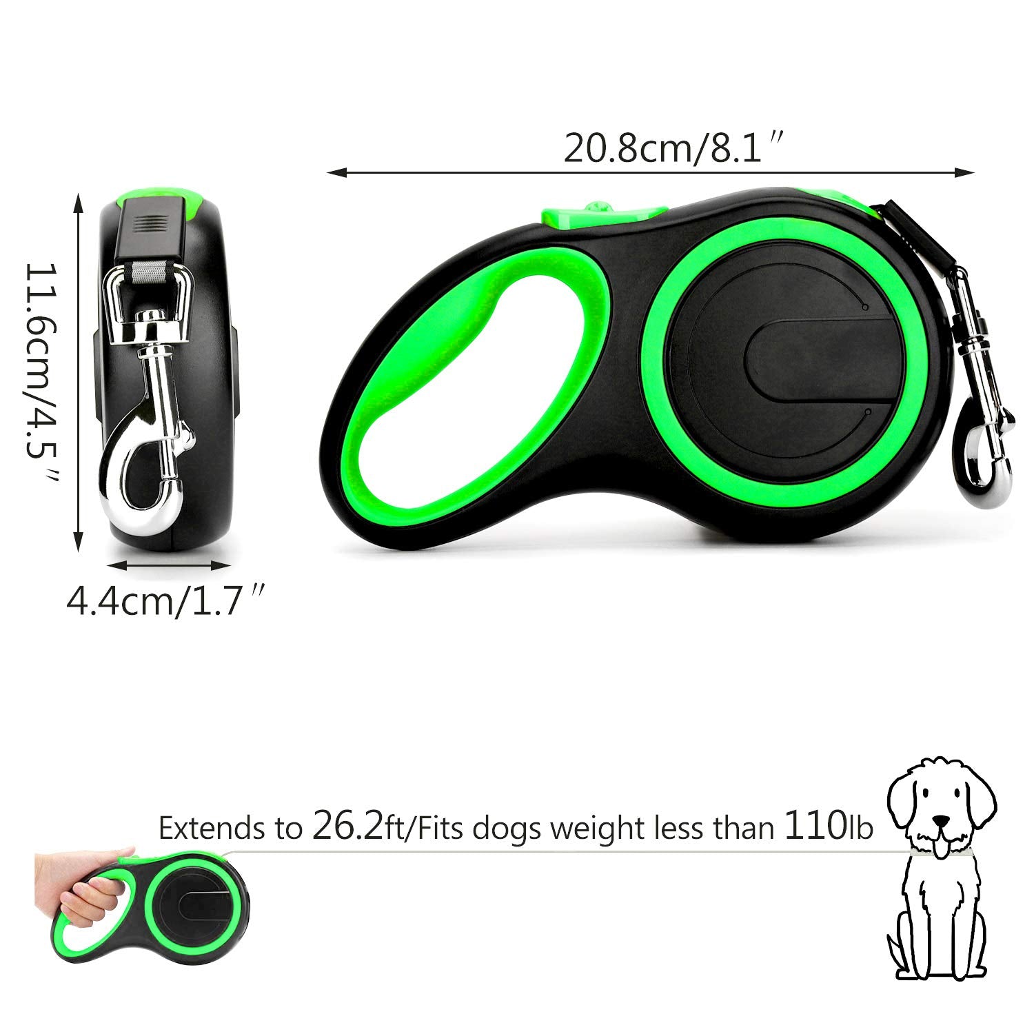 Segarty Retractable Dog Lead For Large Dogs, Dog Leash 26 Feet Long For Medium Large Dogs Under 110Lbs, No Tangle Nylon Cable And 1 Button Break & Lock Heavy Duty Dog Leads For Training Running