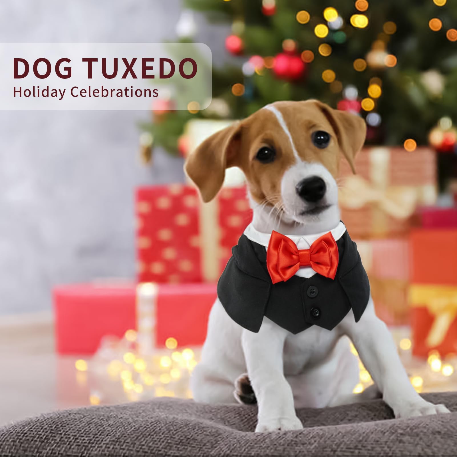Ikipuko Large Dog Tuxedo Wedding Outfit - Adjustable Collar, Red Bowtie, Formal Dog Costume For Large Dogs, French Bulldog