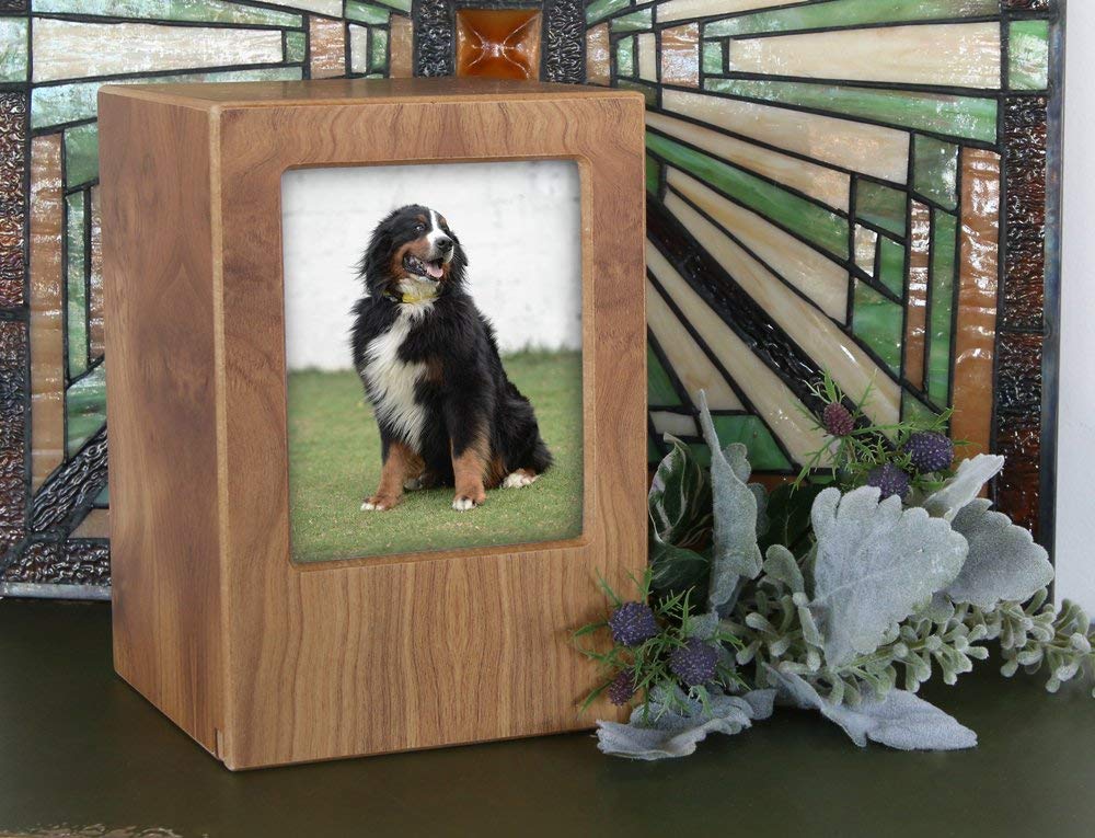 Near & Dear Pet Memorials MDF Pet Photo Cremation Urn, 200 Cubic Inch, Natural Grain Finish