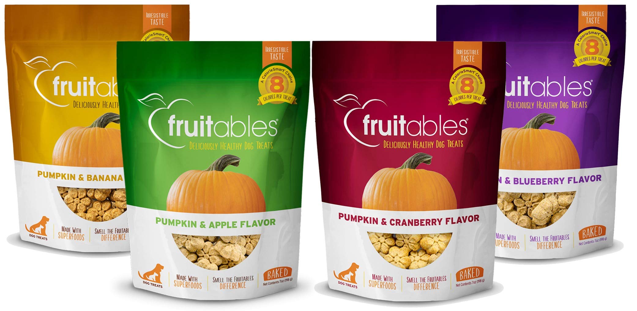 Fruitables Baked Dog Treats Variety 4 Pack (Pumpkin & Apple, Banana, Blueberry, Cranberry) - 7 oz (4 Pack)