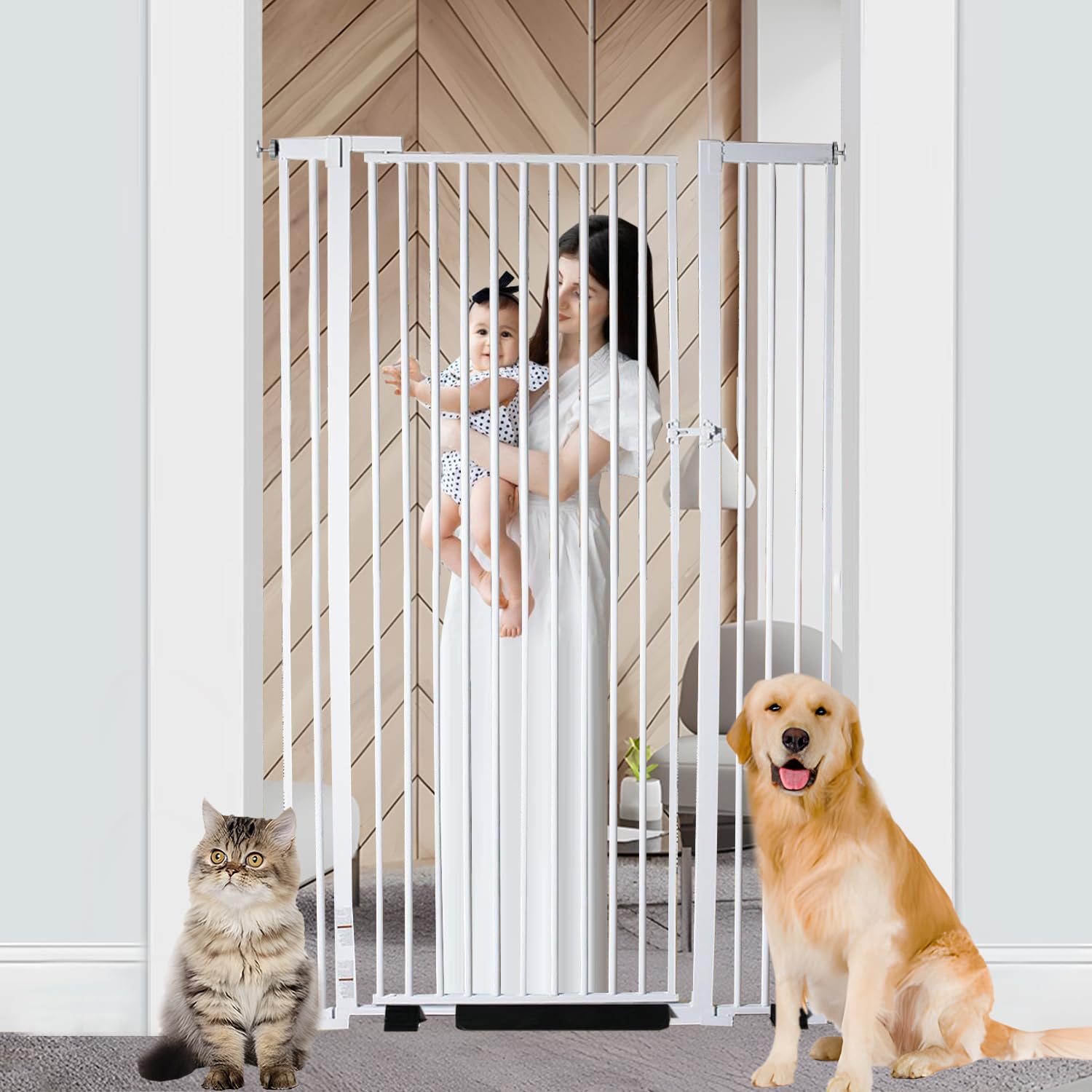 NexusSmash 55.1 inch Extra Tall Pet Gate Baby Gate, Extra Wide Adjustable 29.13''-42.08'', Pressure Mounted Walk Through Swing S