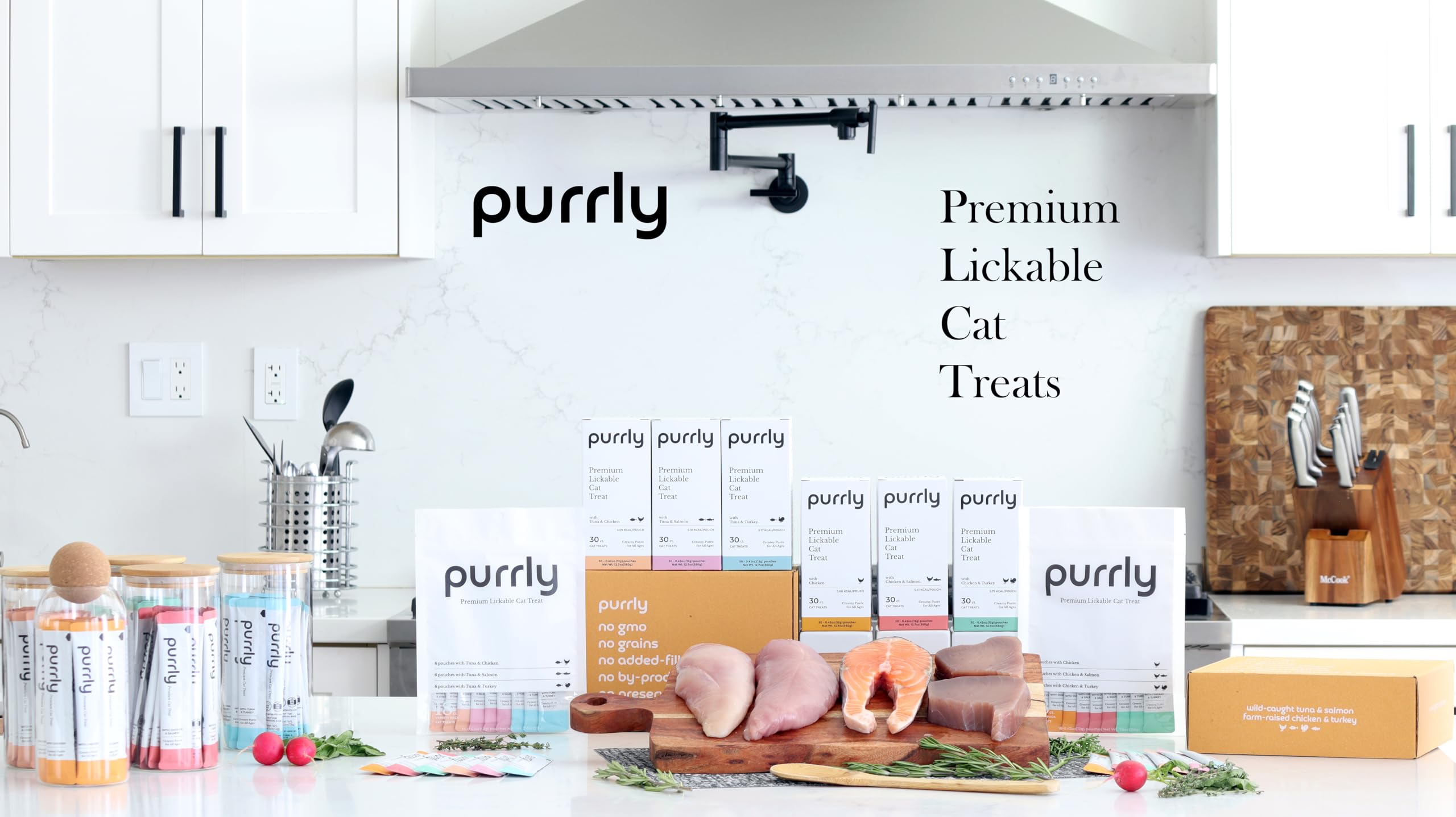 Purrly Cat Treat Topper Lickable Wet Squeezable Healthy Human-Grade Tuna & Chicken Breast with Prebiotic and Dietary Fiber for I