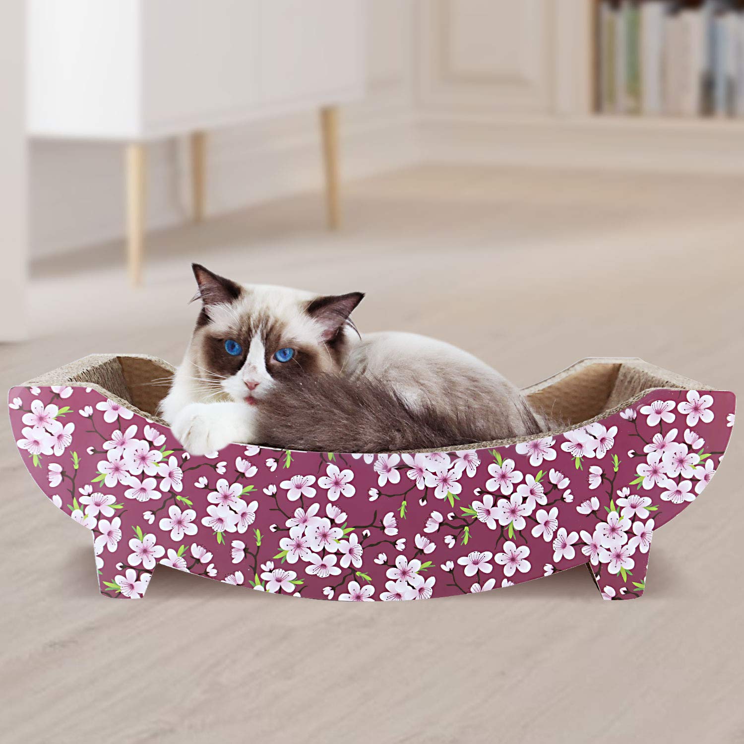 Fluffydream Cat Scratching Post Lounge Bed, Boat Shape Cat Scratcher Cardboard, Durable Recycle Board Pads Prevents Furniture Da