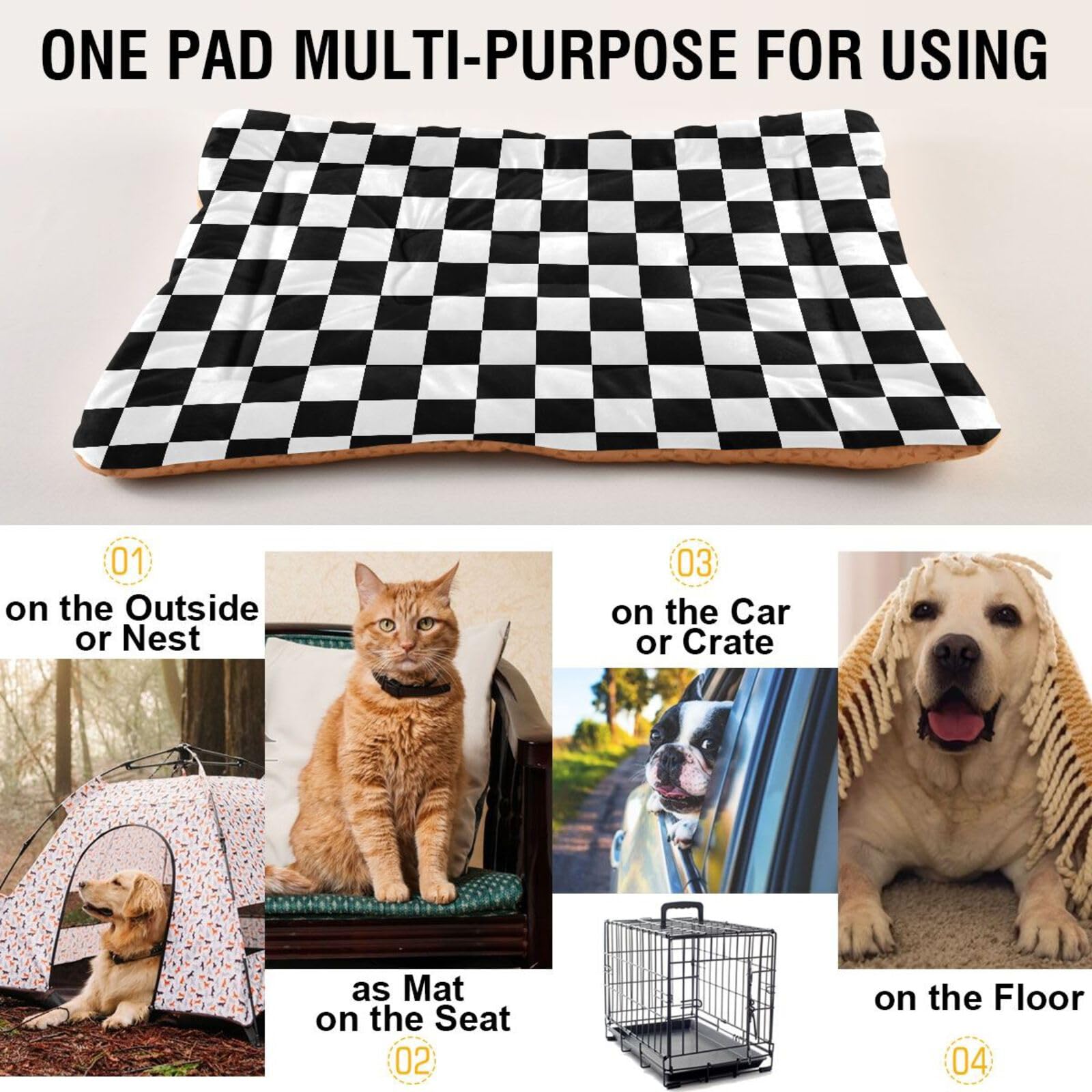 Coikll Checkerboard Pet Bed Pad Soft Dog Bed Mat With Anti-Slip Bottom, Machine Washable Crate Pad Mattress For Dog Sleeping