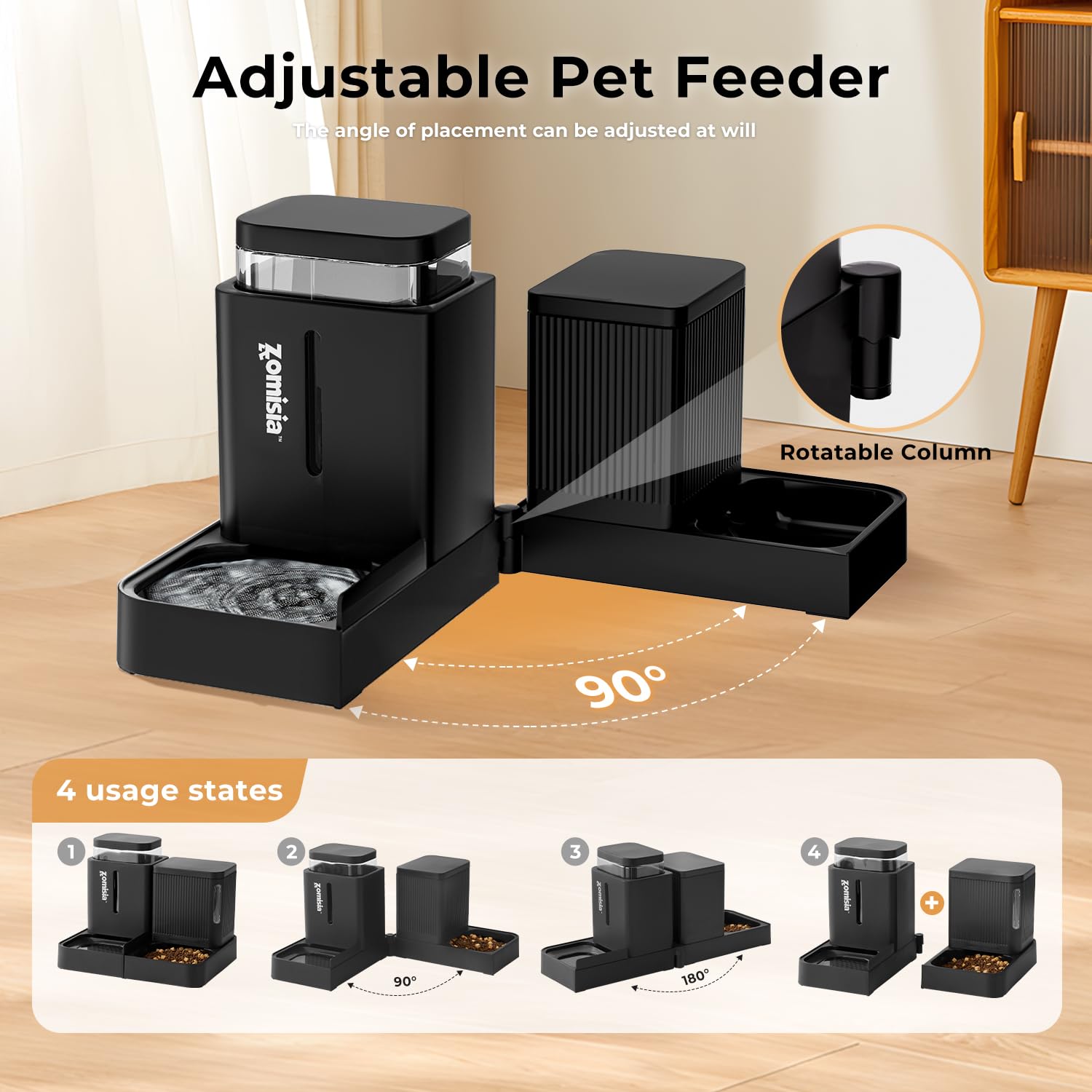 ZOMISIA Gravity Cat Feeder and Water Dispenser, 2 in 1 Cat Self Feeder with 180 Degree Rotatable, 2 Pack Automatic Feeding Large