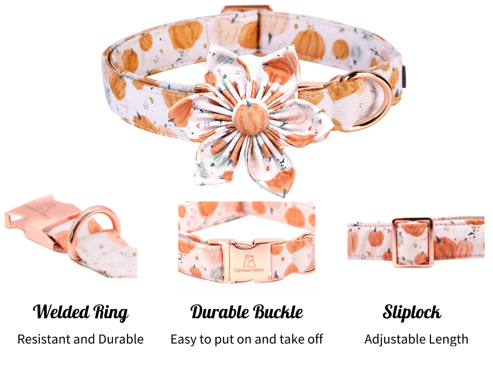 Lionheart Glory Premium Dog Collars, Dog Collar With Flower Heavy Duty Adjustable Halloween Dog Collar With Flower For Medium Dogs