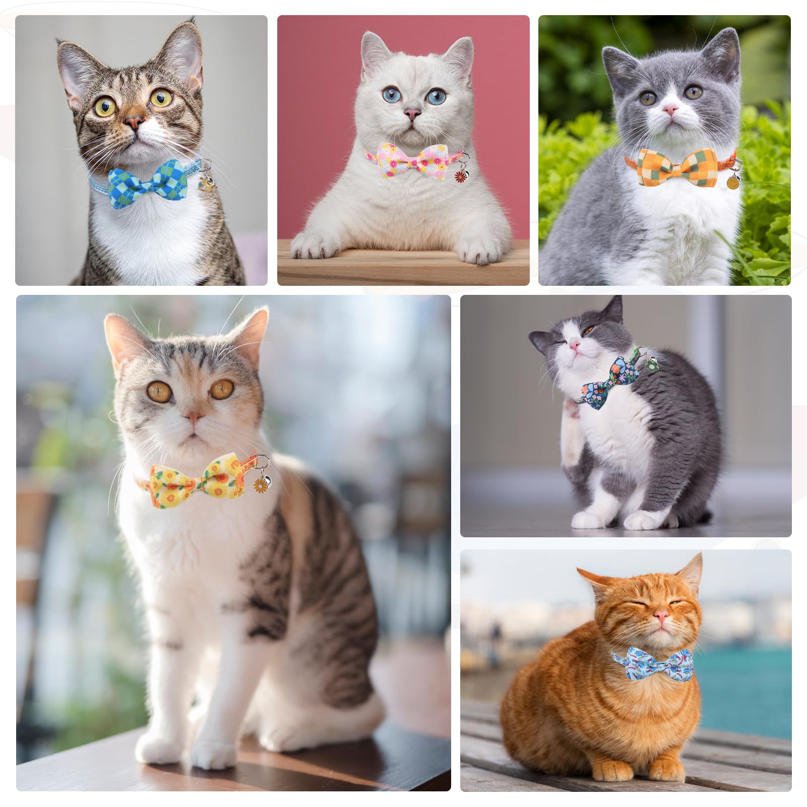 Dillybud Cat Collar Breakaway, Reflective Bowtie Cat Collars With Bell For Boy Girl Cats, 6 Pack Adjustable Kitten Collar With R