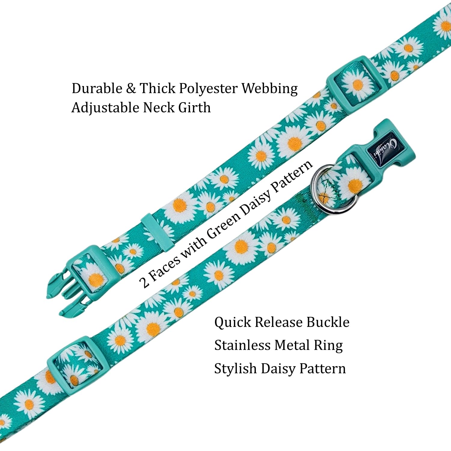 Olahibi Dog Collar And Leash Set, Cute Daisy Pattern, Polyester Material, 5Ft Leash, For Medium Dogs.(Medium,Green Daisy)