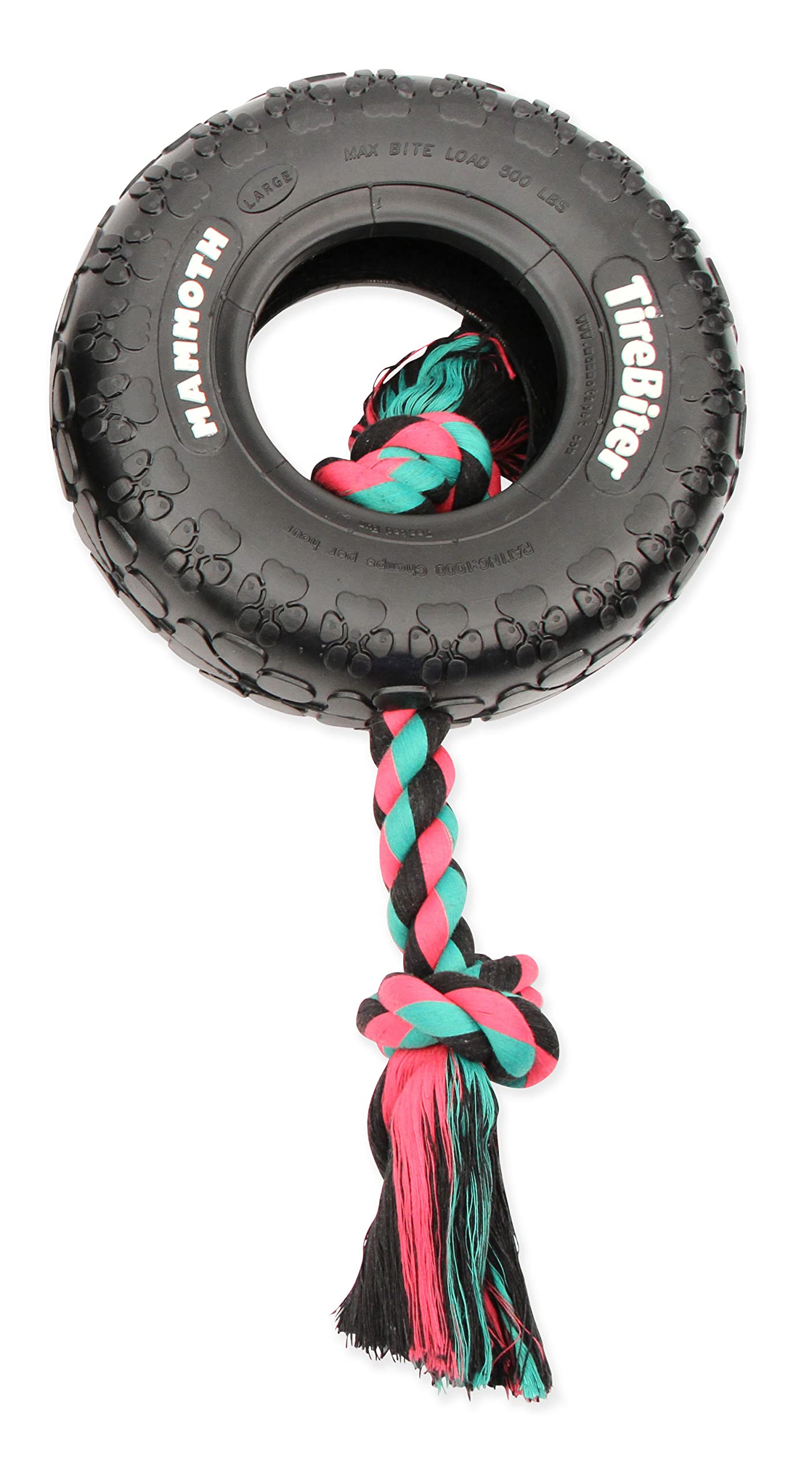 Mammoth TireBiter Originals with Cotton-Poly Rope - Natural Rubber Dog Toys - Dog Toys for Extra Long Interactive Play - Strong 