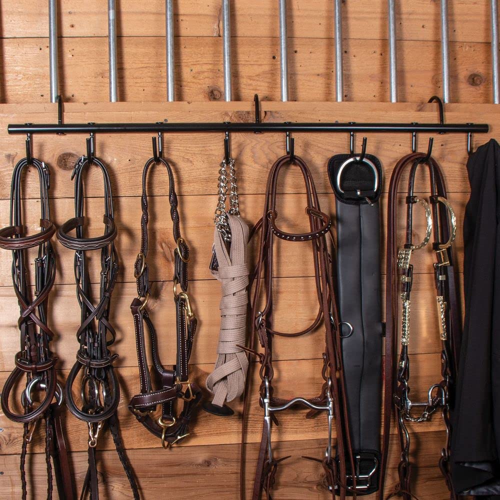 Easy-Up 8 Hook Tack Rack | Versatile And Organized Storage | Heavy Gauge Steel With Black Satin Finish | Fits Over Stall Or Trai