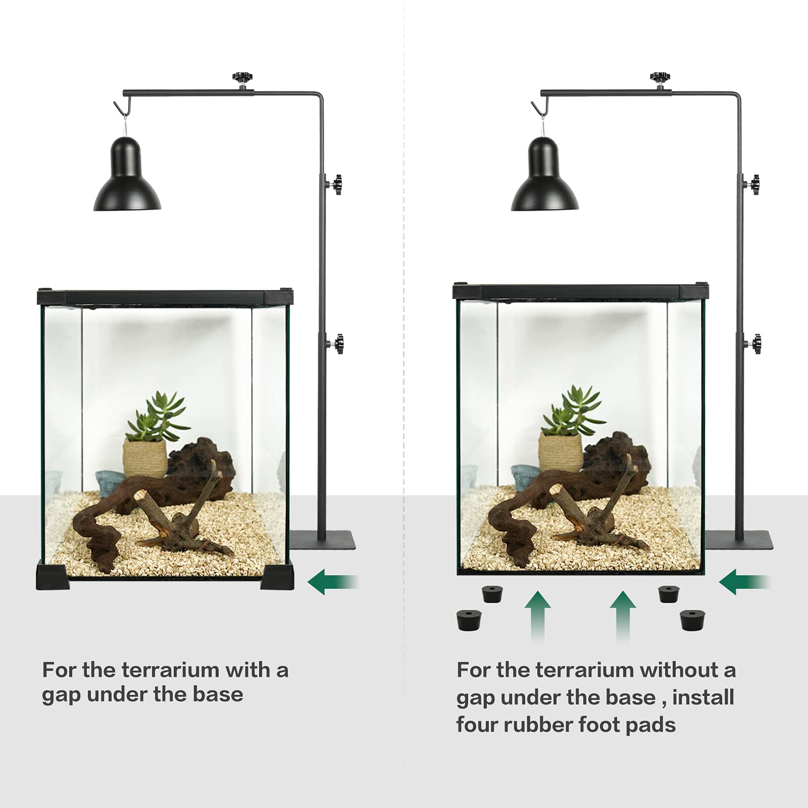 BETAZOOER Adjustable Metal Reptile Lamp Stand for Terrarium - Large, Light Black, Model Rhls037