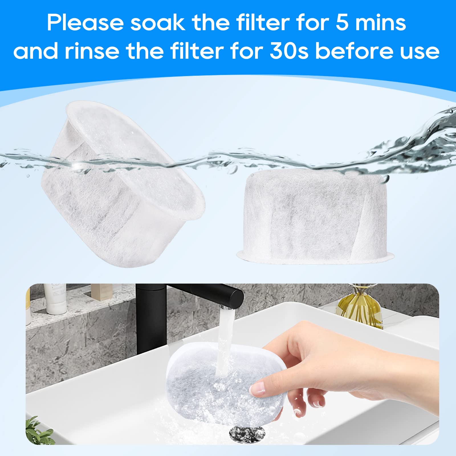 Myfatboss 6 Pack Cat Fountain Filter For W300, W300B, W500 - Filters 67Oz/2L & 118Oz/3.5L Automatic Pet Water Fountain