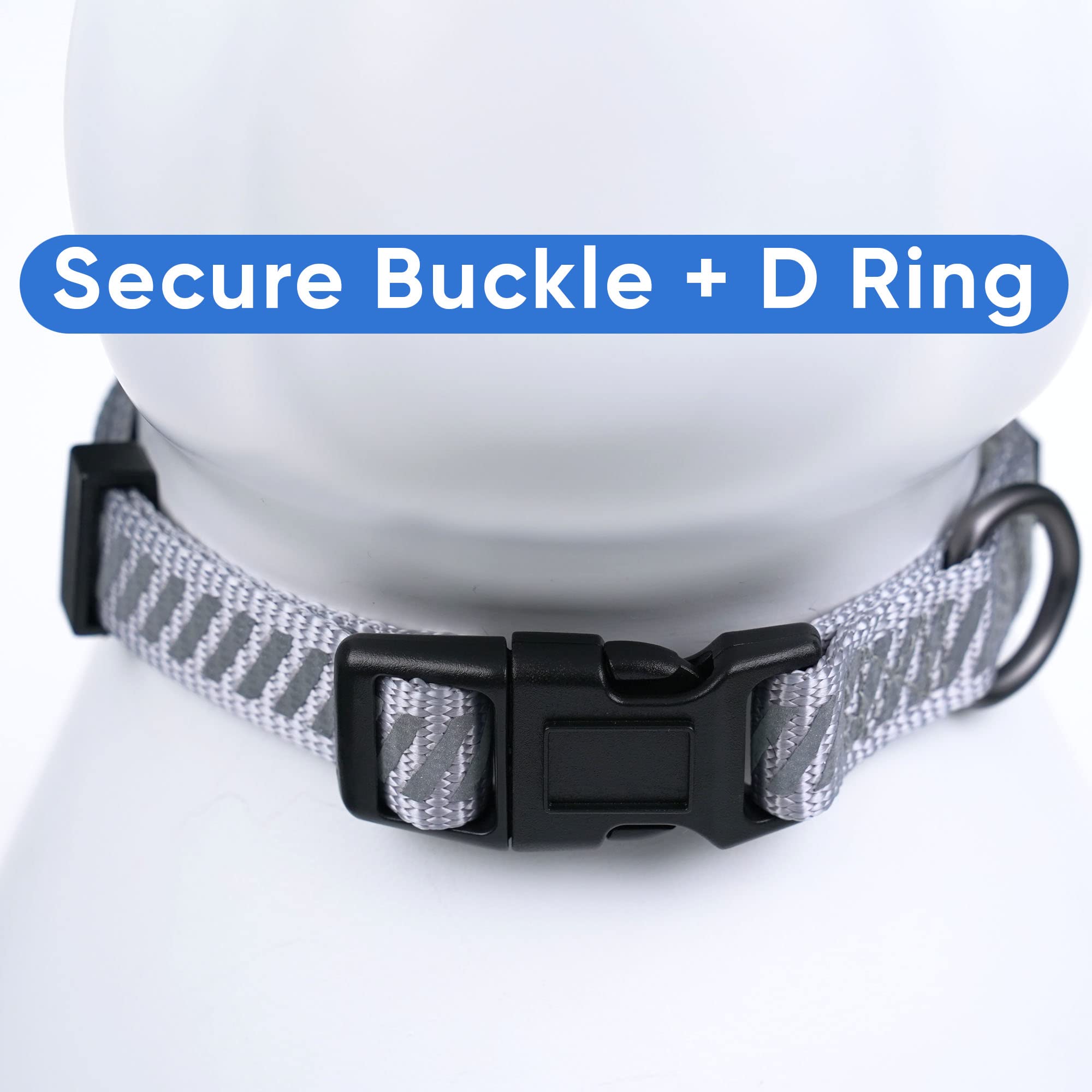 Pawtitas Reflective Dog Collar For Dog And Puppies A High Visibility Collar With Reflective Bands | Adjustable Dog Collar Heavy Duty Perfect For Extra Small And Small Puppies - Grey Xs Collar