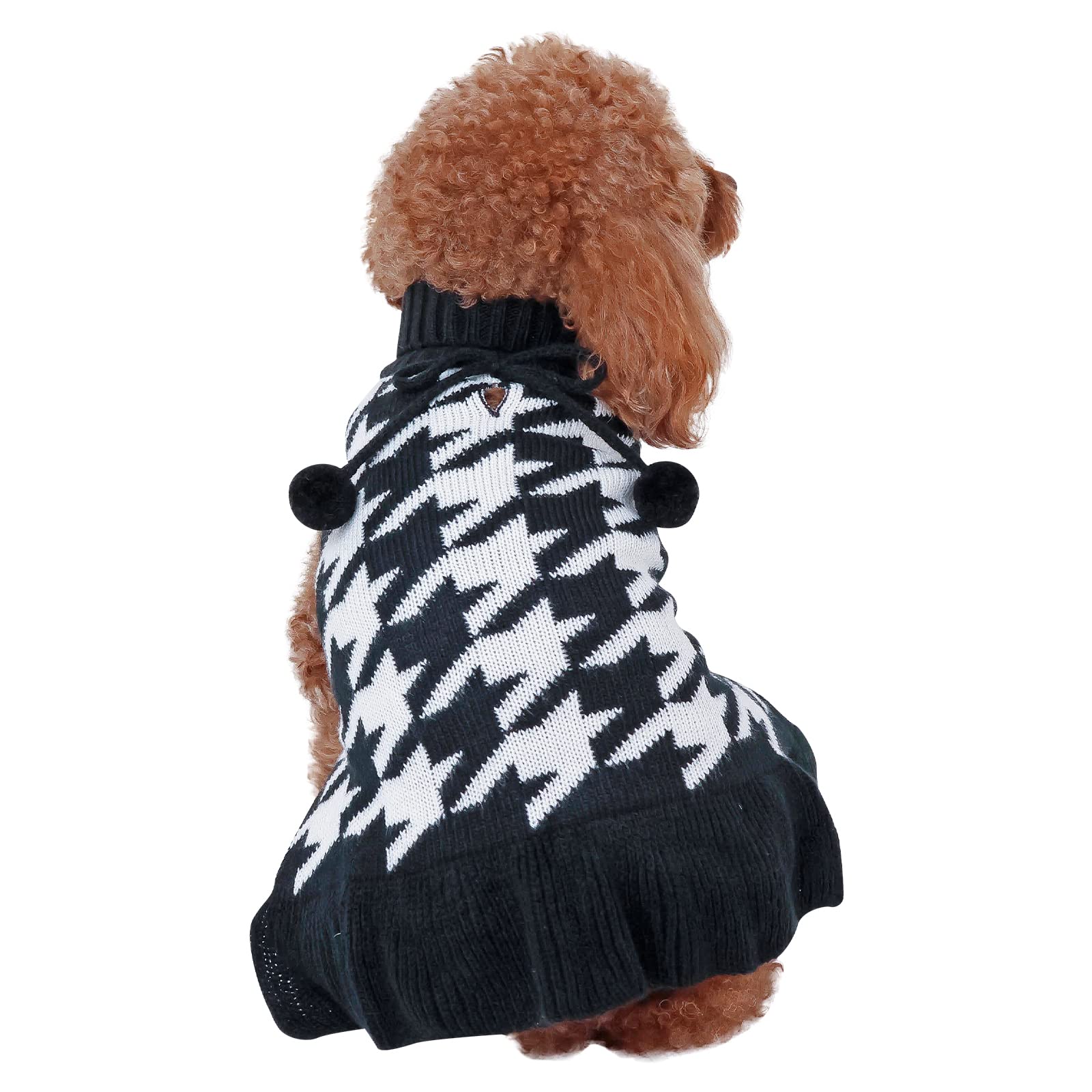 Cutebone Vintage Houndstooth Dog Sweater Dress Dog Turtleneck Pullover Knitwear Cold Weather Sweater With Leash Hole,Suitable Fo