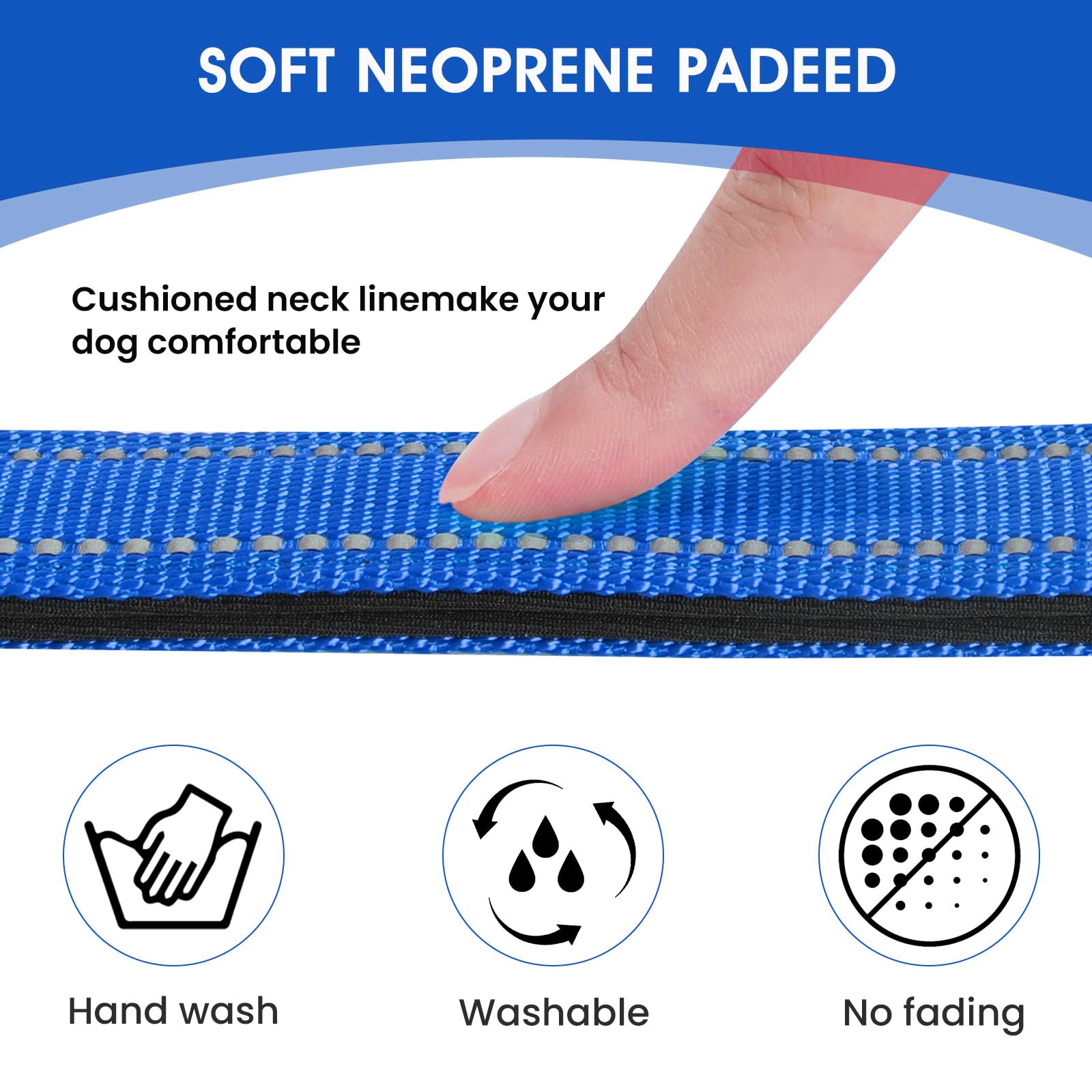 Penseepet Reflective Dog Collar Padded With Soft Neoprene Breathable Quick Release Basic Dog Collars For Puppy Small Dogs Boy Girl Blue