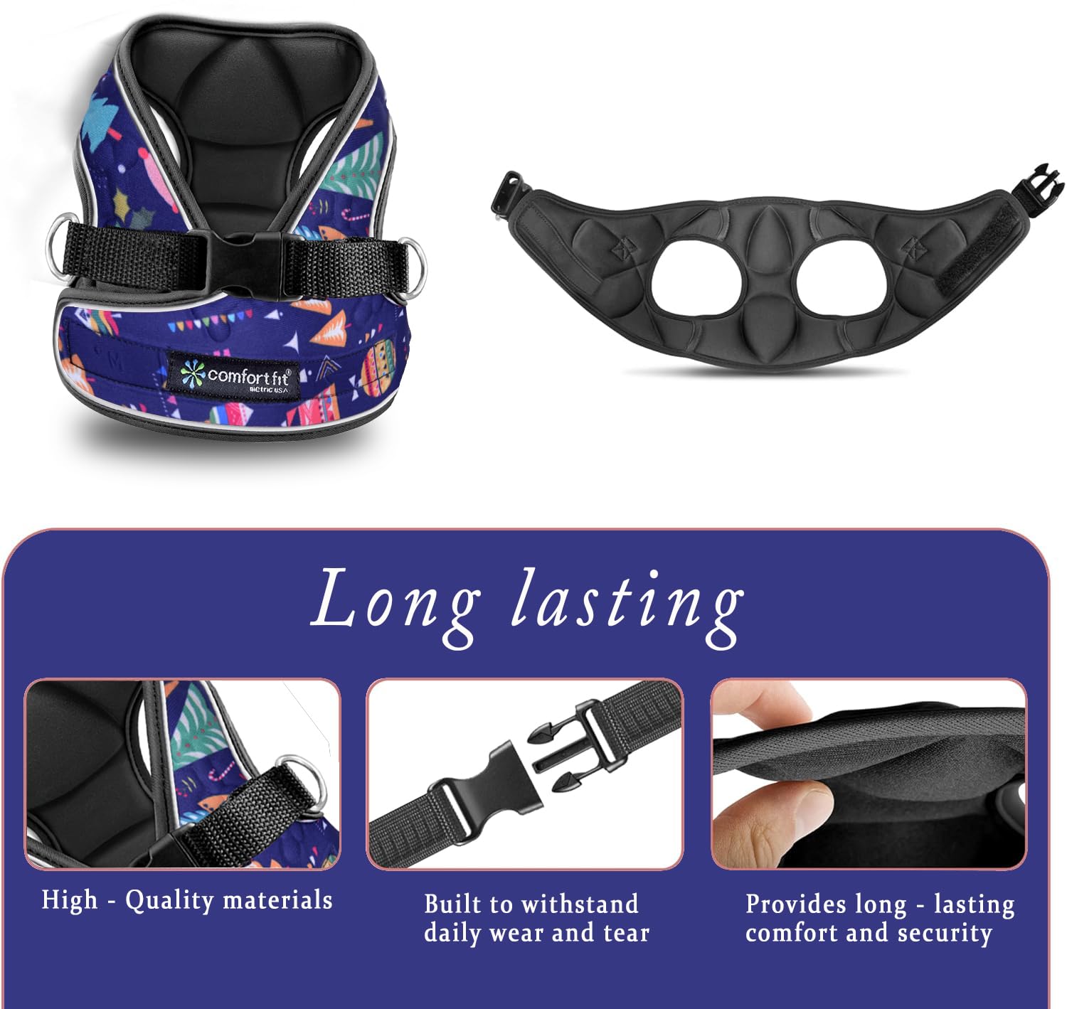 Comfort Fit All Weather Step-In Christmas Dog Harness - Adjustable Small Dog Harness Medium Sized Dogs - Soft Padded Easy Walk D