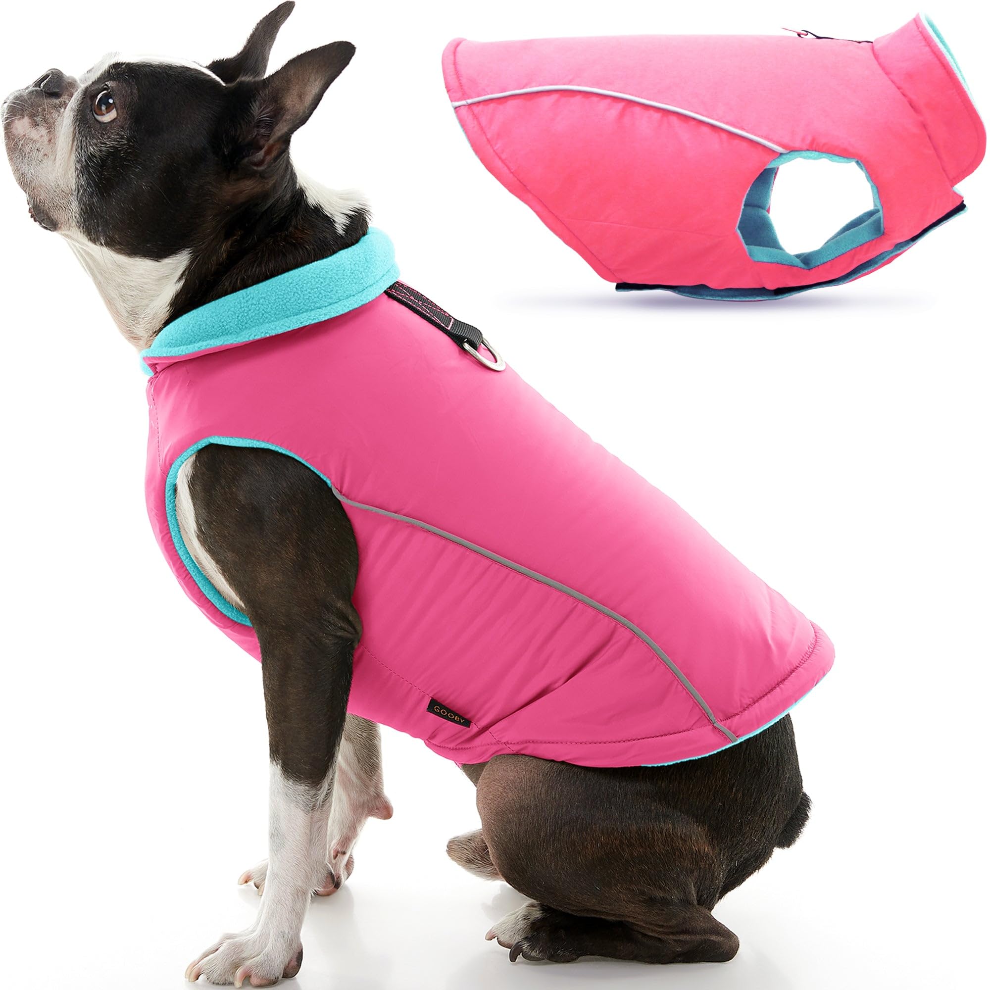 Gooby - Sports Vest, Fleece Lined Small Dog Cold Weather Jacket Coat Sweater With Reflective Lining, Pink, X-Large