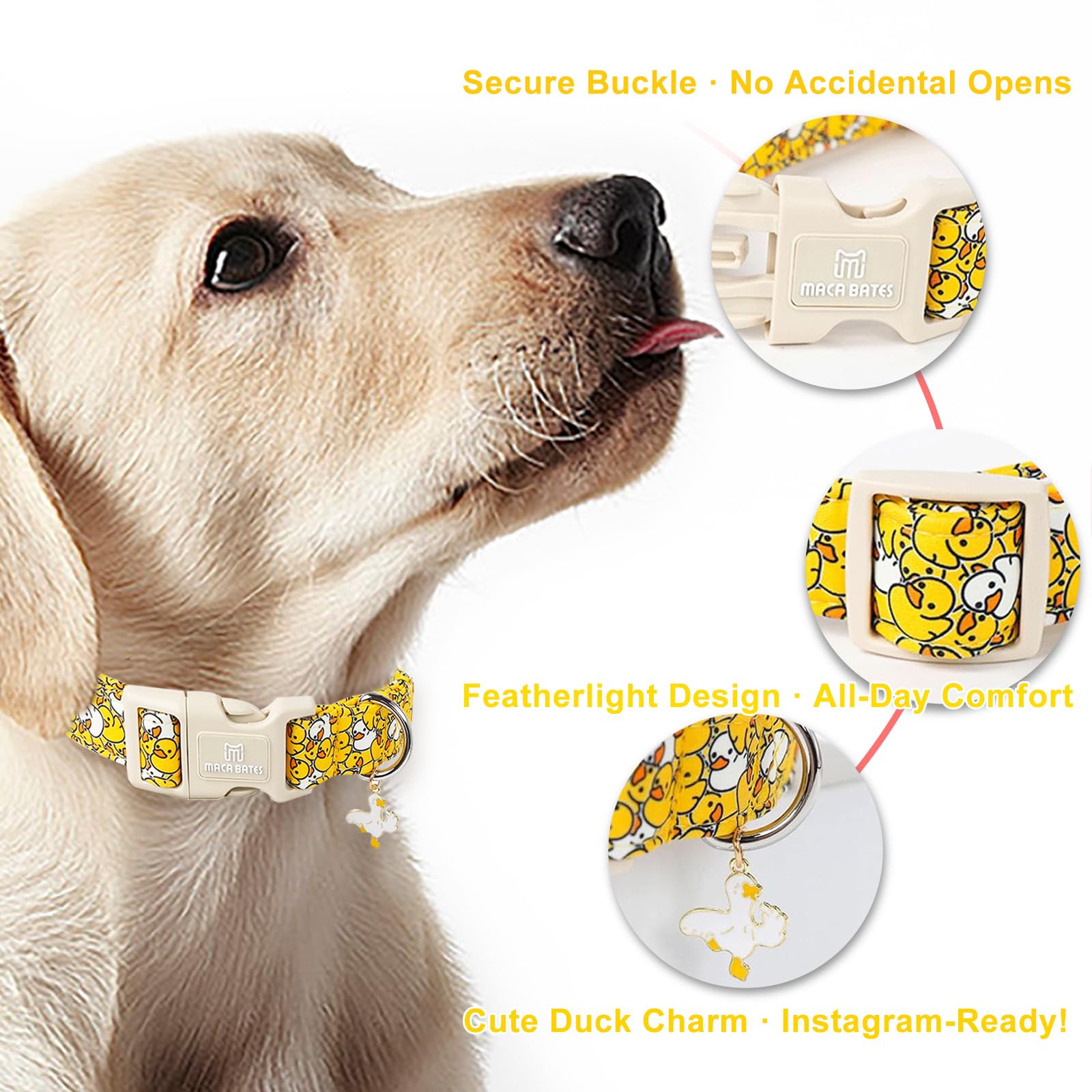 Maca Bates Yellow Duck Basic Dog Collar Summer Cute Puppy Collars Durable Soft Thick Adjustable Durable Birthday Gift For Xs Sma