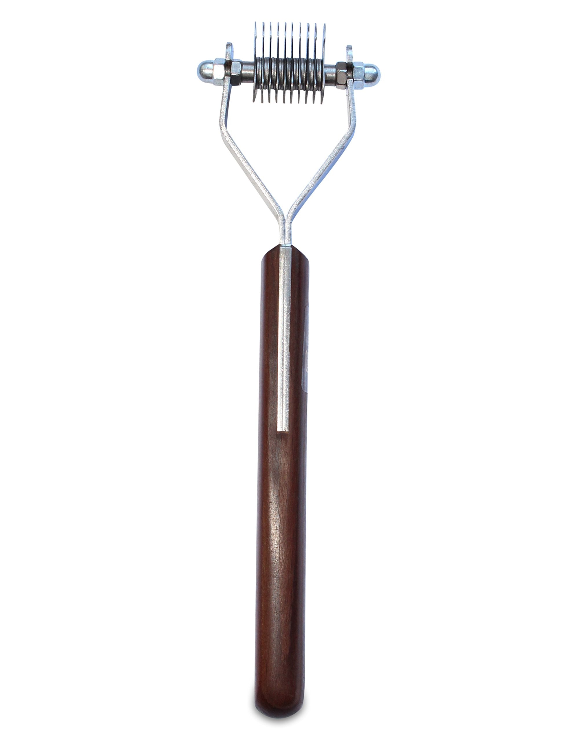 Mars Coat King Mini Dematting Undercoat Grooming Rake Stripper Tool And Detailing Body Work For Dogs And Cats, Stainless Steel With Wooden Handle, Made In Germany, 10-Blade Fine