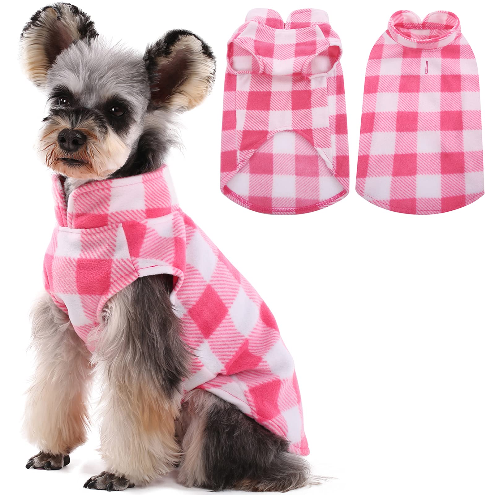 Kuoser Stretch Dog Fleece Vest, Soft Classic Plaid Basic Dog Sweater For Small Dogs & Cats, Warm Dogs Shirt Pullover Dog Coat Ja