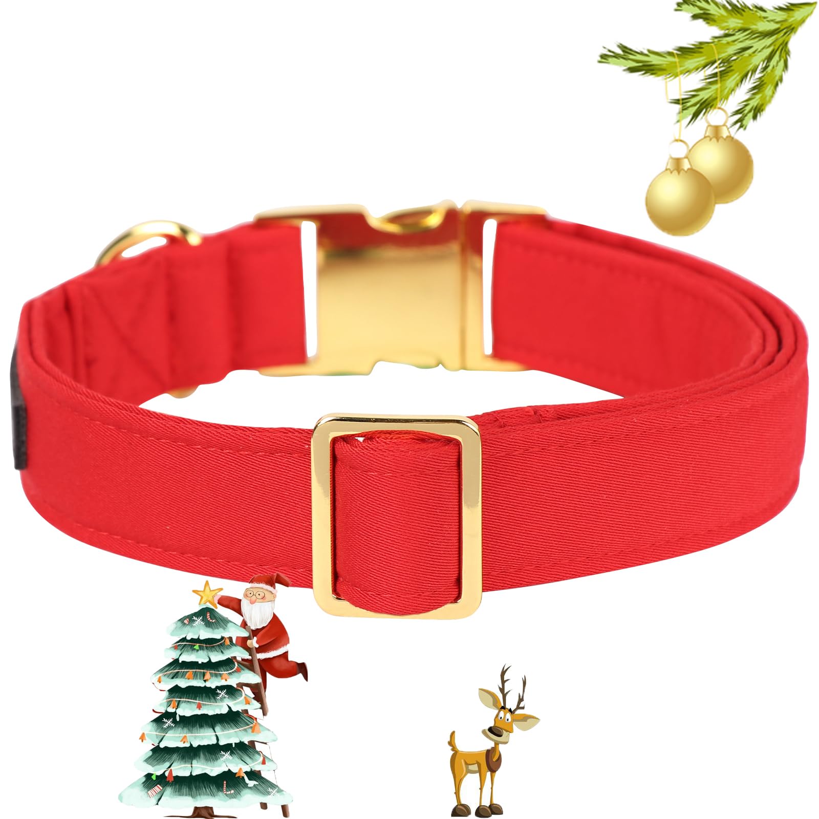 Maca Bates Christmas Collars For Dogs Cotton Soft Red Dog Collar With Metal Buckle Winter Dog Collar Adjustable For Small Medium