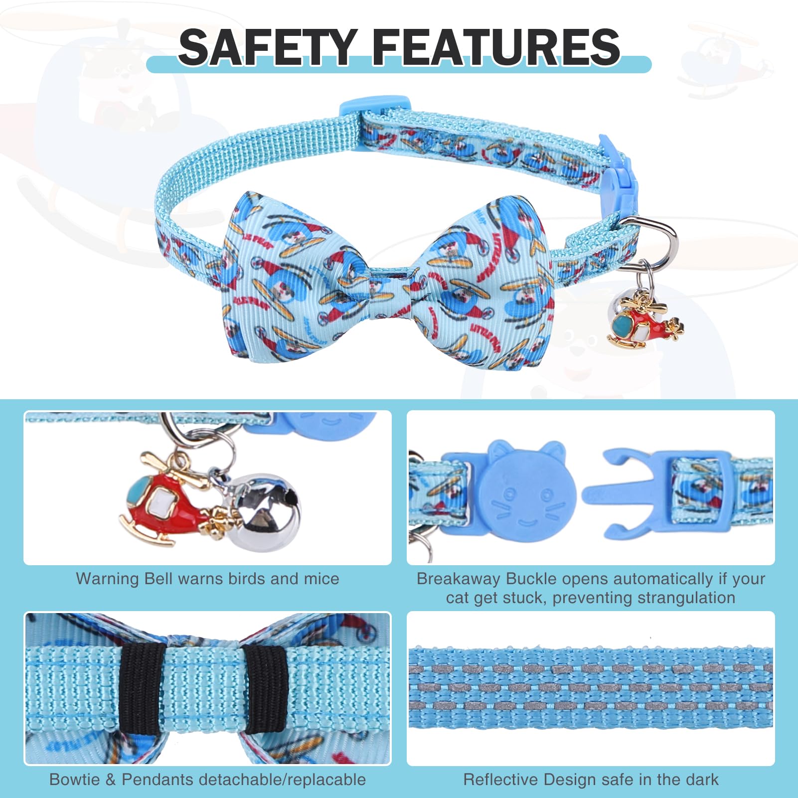 Dillybud Cat Collar Breakaway, Reflective Bowtie Cat Collars With Bell For Boy Girl Cats, 6 Pack Adjustable Kitten Collar With R