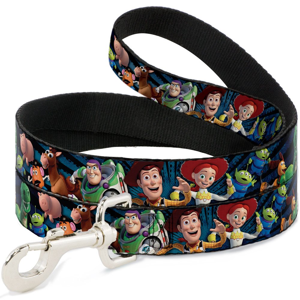 Buckle-Down Pet Leash - Toy Story Characters Running Denim Rays - 6 Feet Long - 1/2' Wide