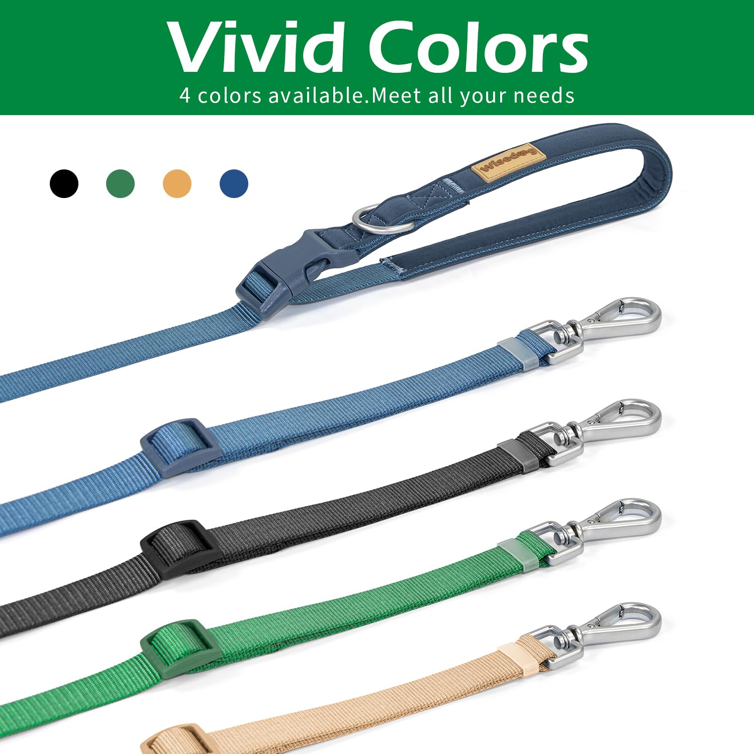 Wisedog 9.5Ft Hands Free Dog Leash, Comfort And Safety Padded Handle & Heavy Duty Metal Clasp - Two Handle Dog Leash Adjustable