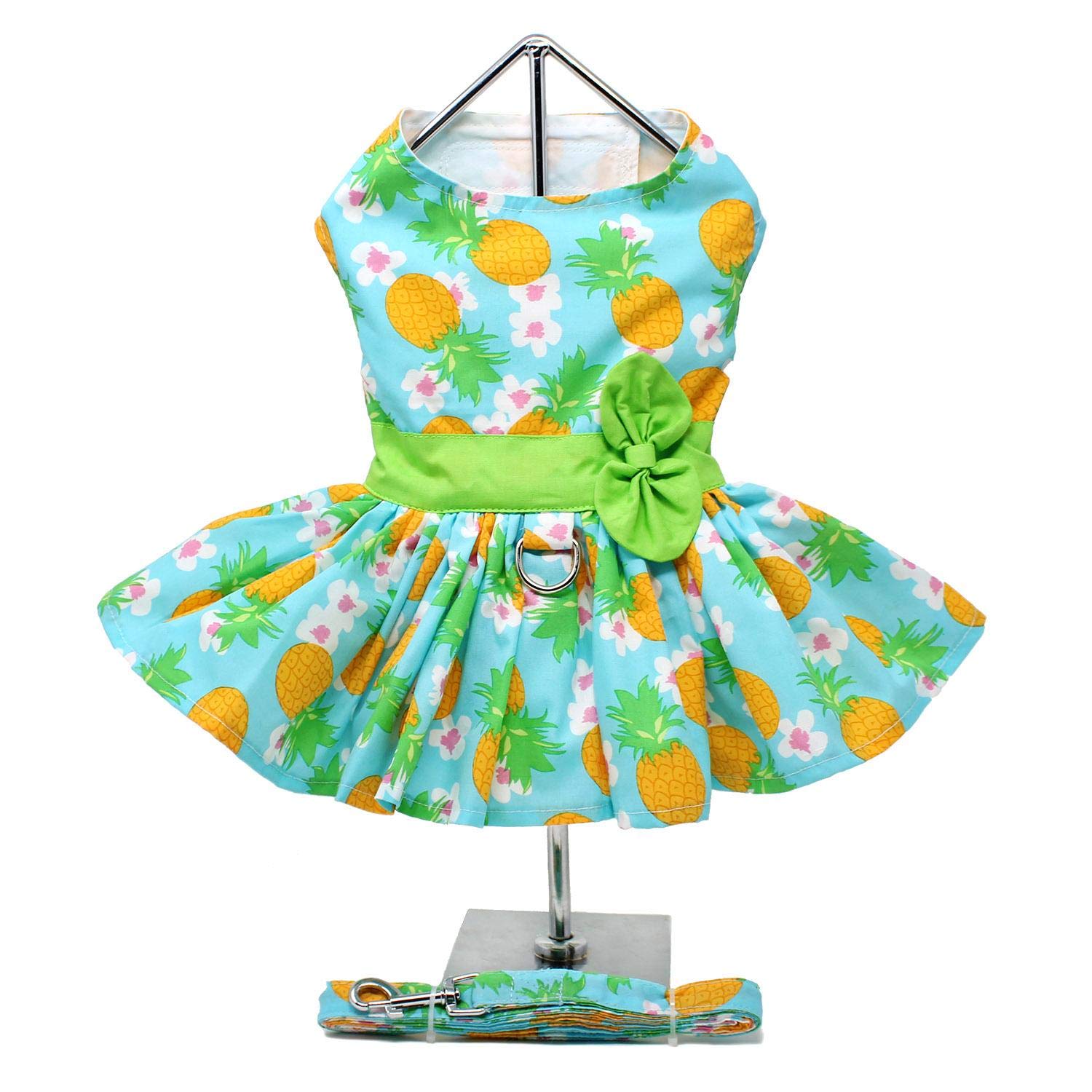 Doggie Design Pineapple Luau Dog Harness Dress With Matching Leash (Medium)